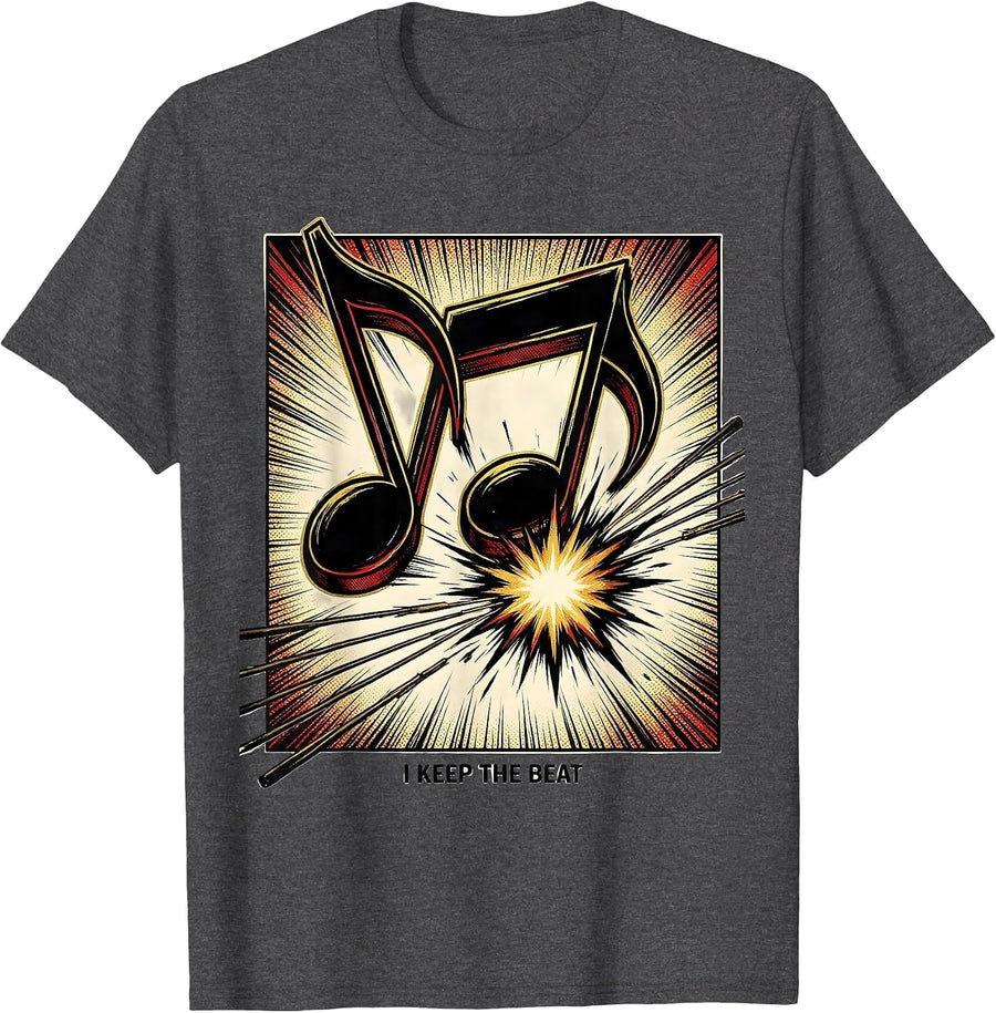 Men's I Keep The Beat Comic Book Music Lover Gift For Musicians T-Shirt - Dark Heather Grey