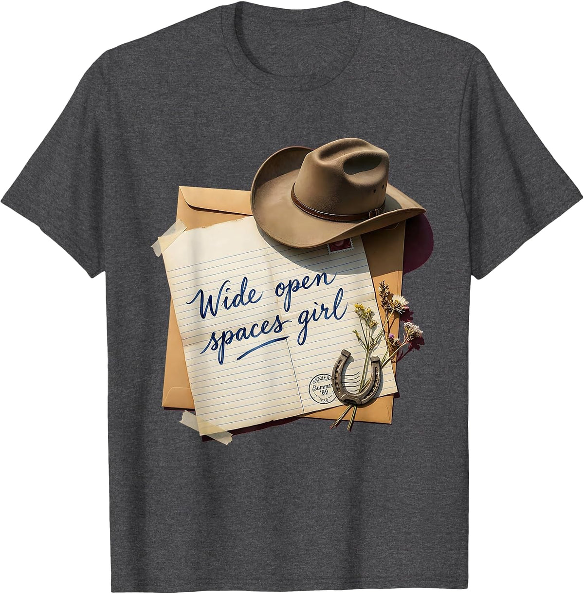 Men's Wide Open Spaces Girl Cowgirl Design T-Shirt - Dark Heather Grey