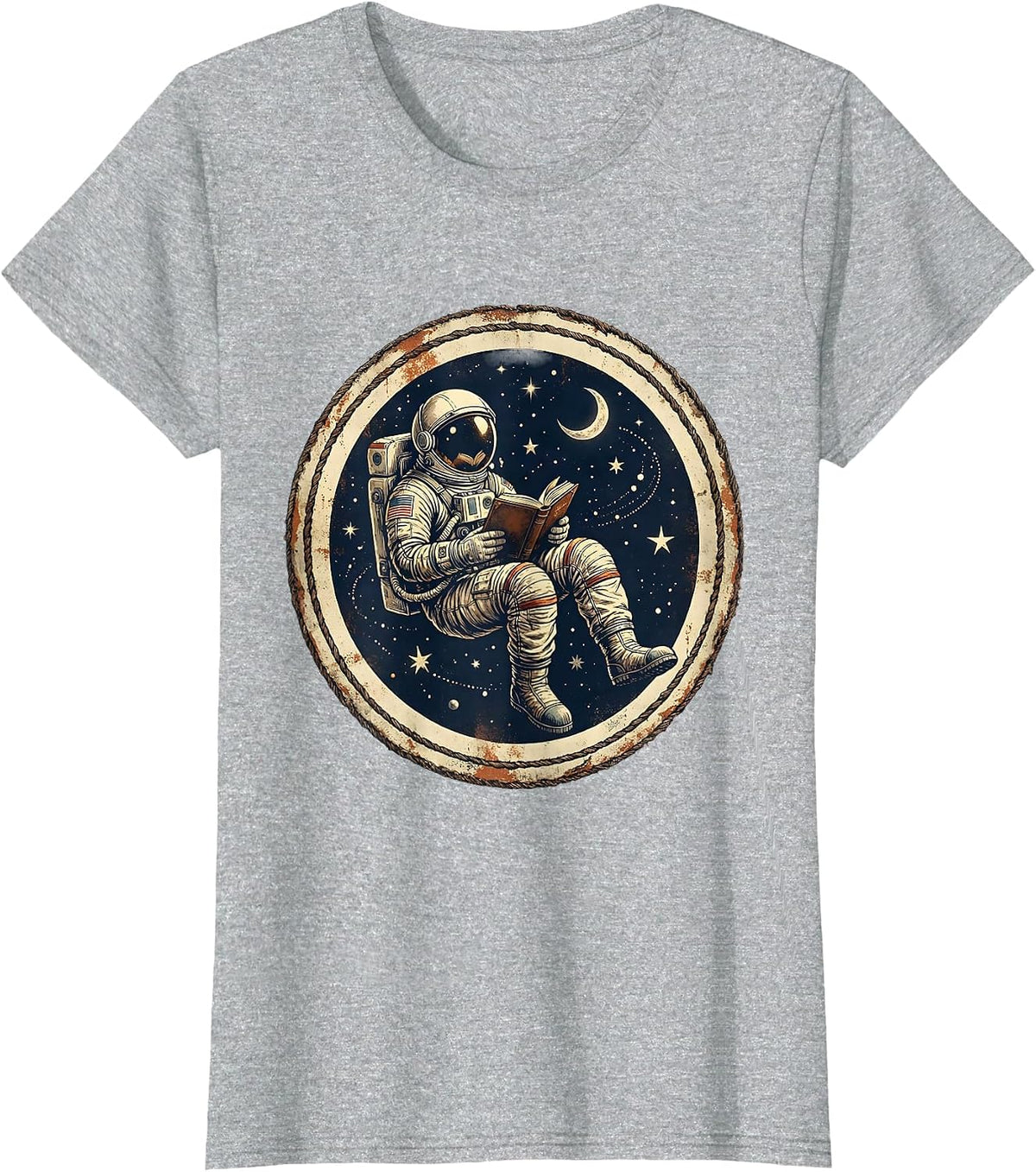 Women's Astronaut Reading in Space Illustration T-Shirt - Heather Grey