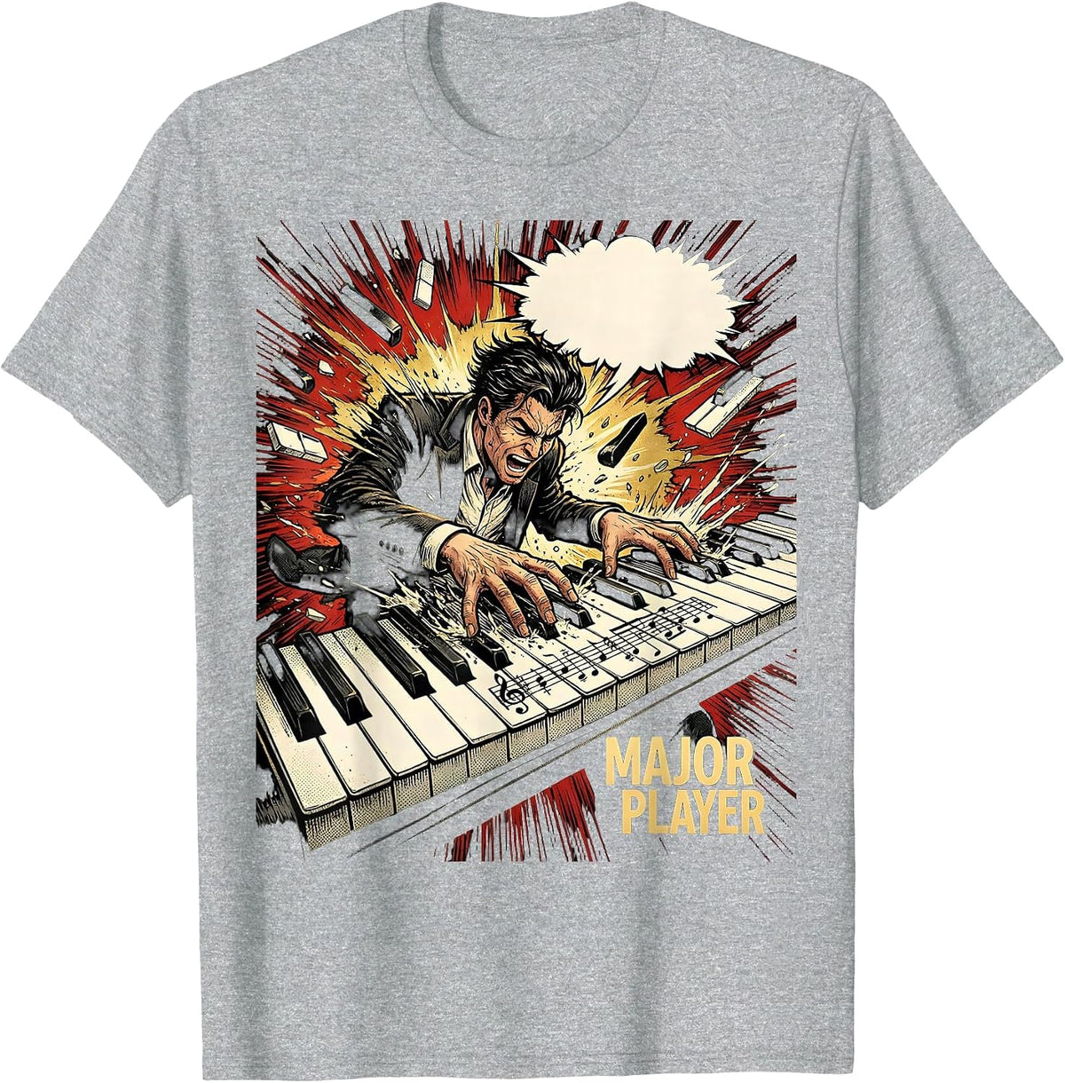 Men's Major Player Comic Book Pianist Music Lover Humor Gift T-Shirt - Heather Grey