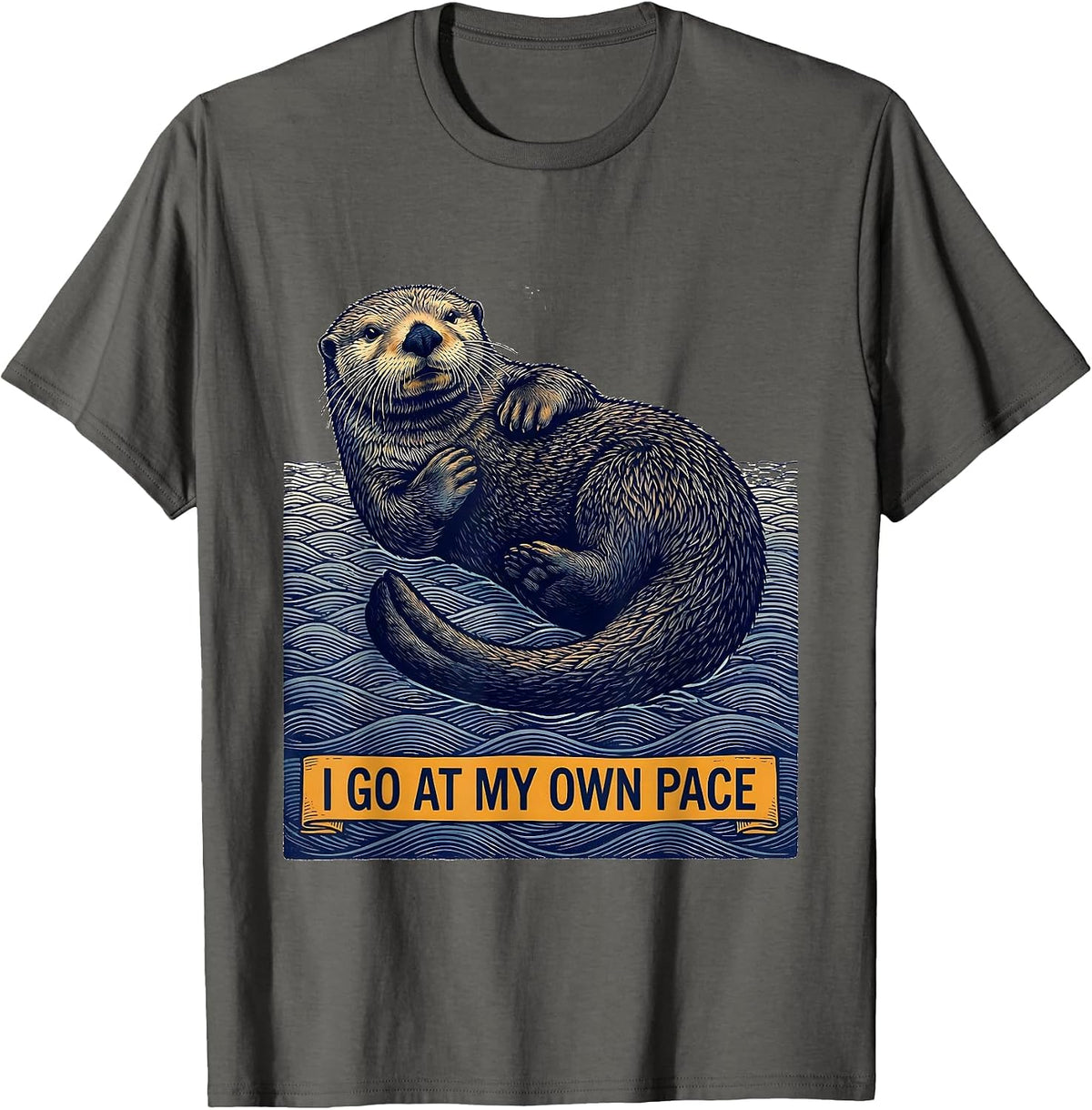 Men's I Go At My Own Pace Funny Otter Lover Nature Humor T-Shirt - Asphalt Grey