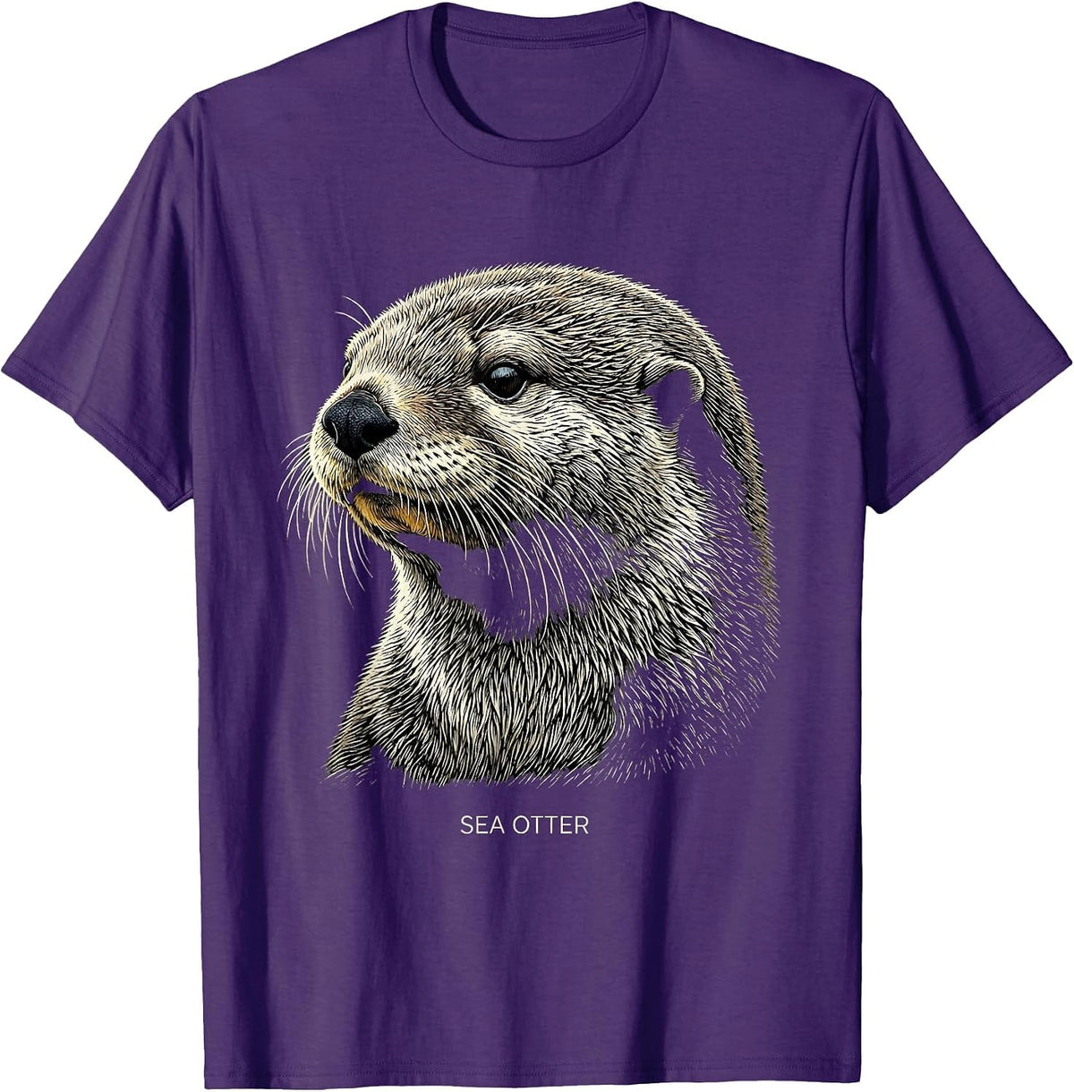 Sea Otter Woodcut Engraving Wildlife Portrait Nature Art T-Shirt - Purple
