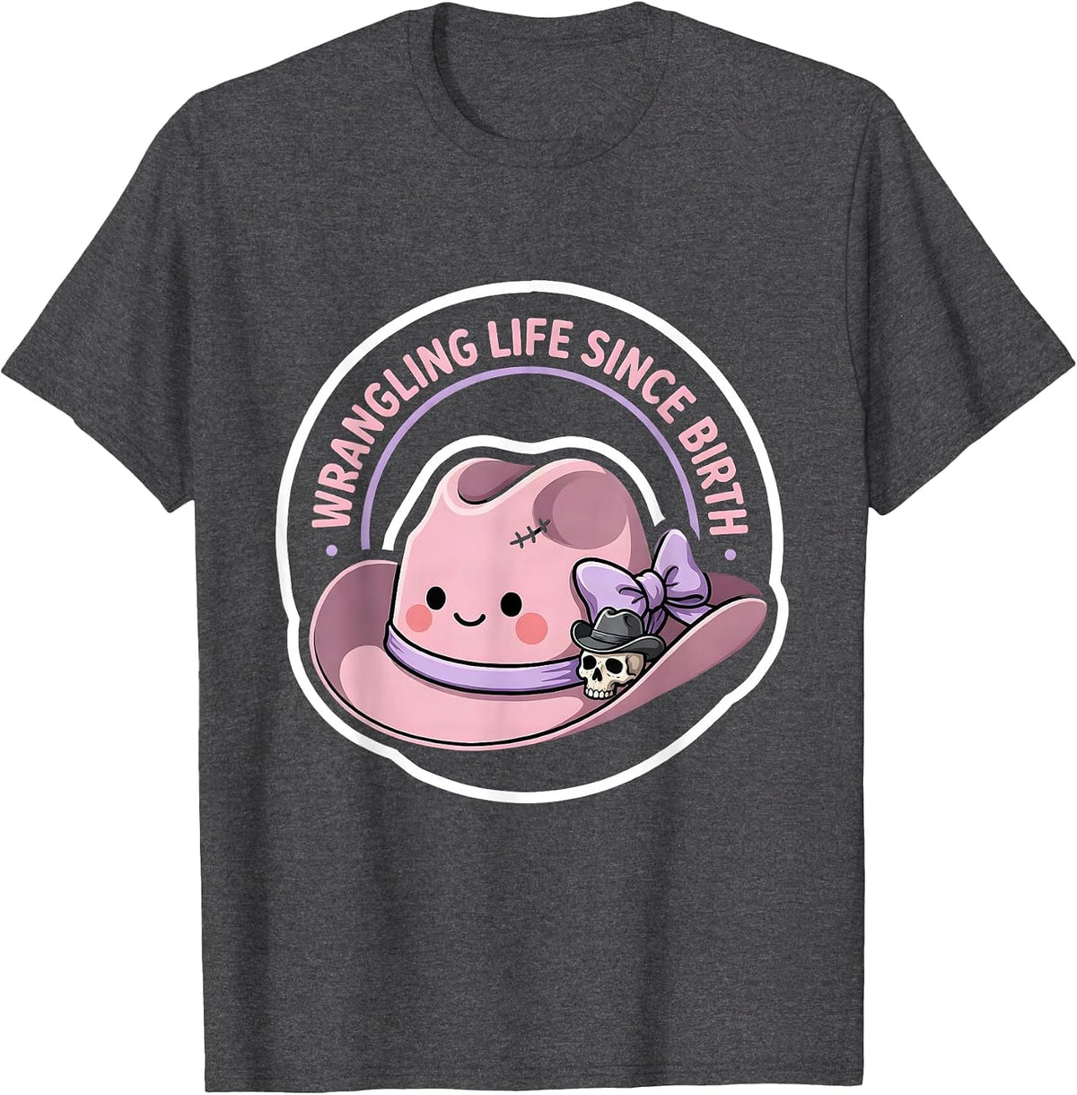 Men's White Cowgirl Wrangling Life Since Birth Design T-Shirt - Dark Heather Grey