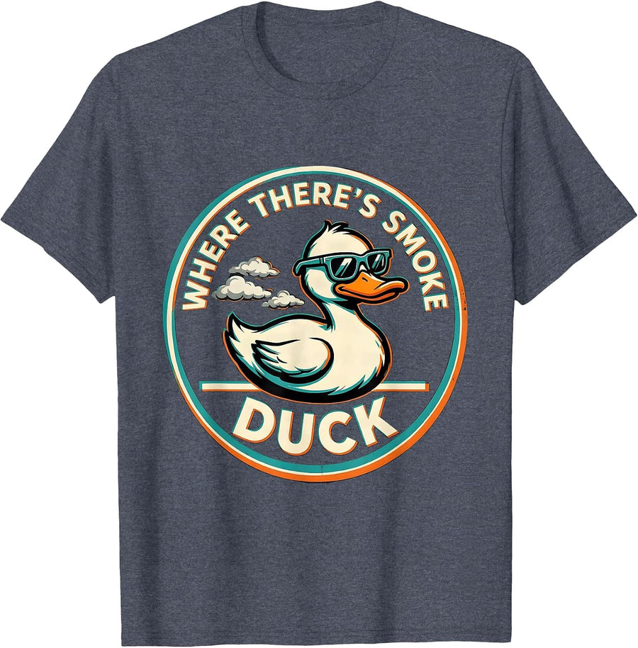 Where There's Smoke, Duck Funny Duck Sunglasses Humor T-Shirt - Heather Blue