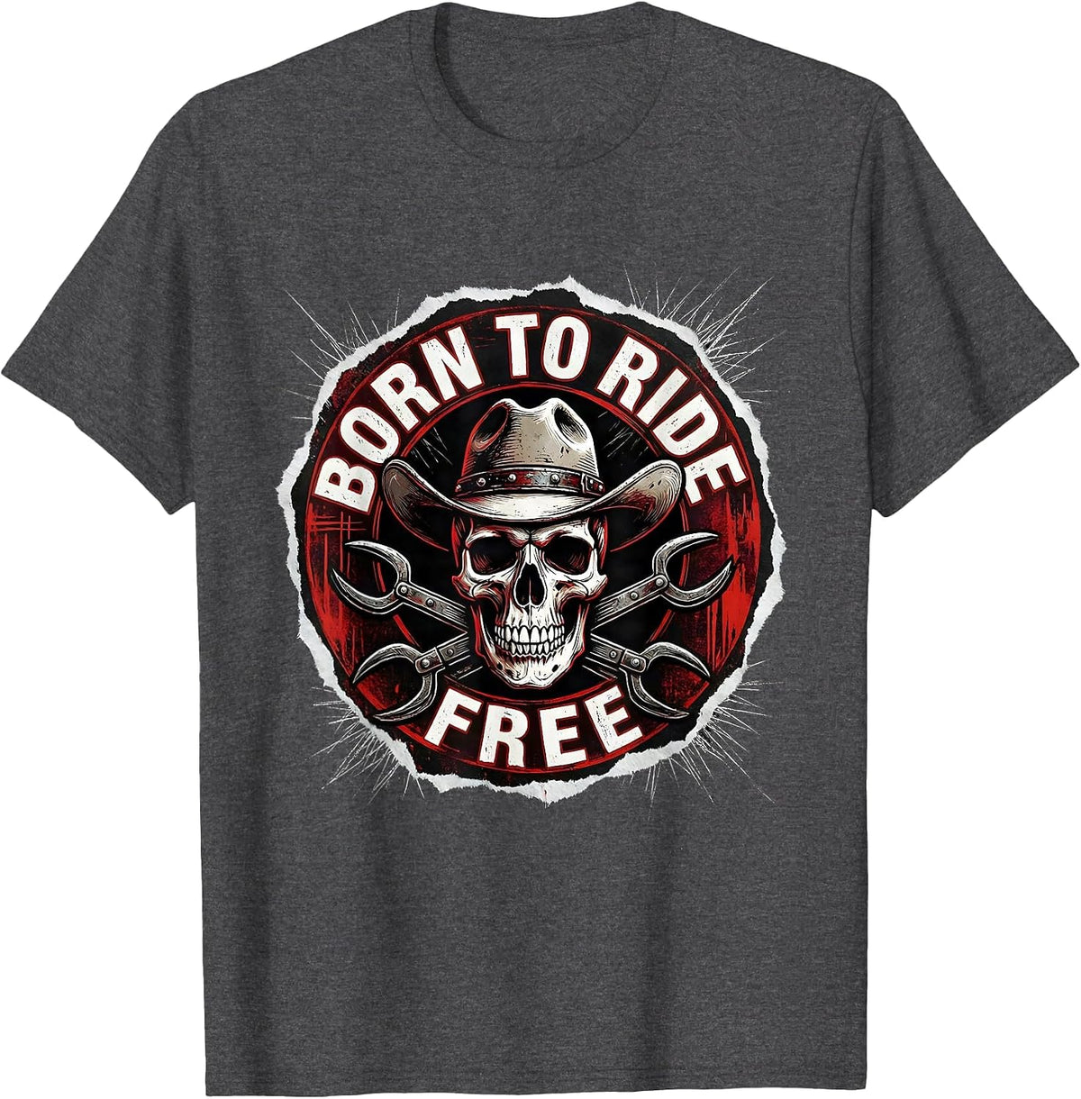 Men's Born to Ride Free Cowgirl Graphic Design T-Shirt - Dark Heather Grey