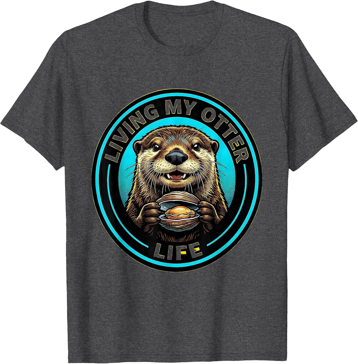 Men's Living My Otter Life Cute Otter Design T-Shirt - Dark Heather Grey