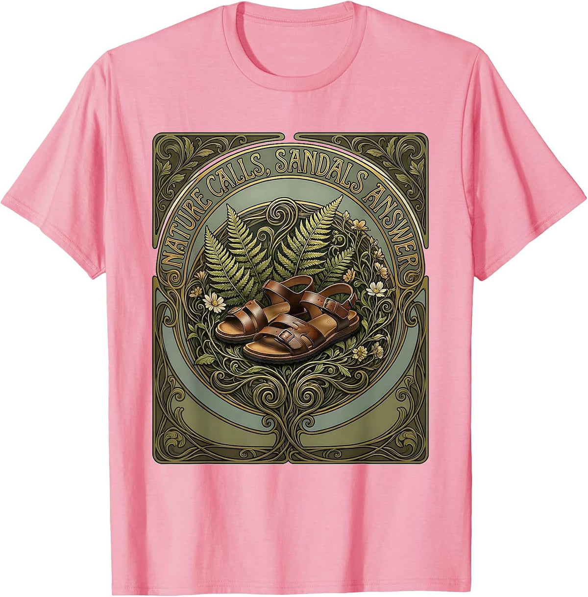 Men's Nature Calls Sandals Answer Outdoor Adventure Design T-Shirt - Pink
