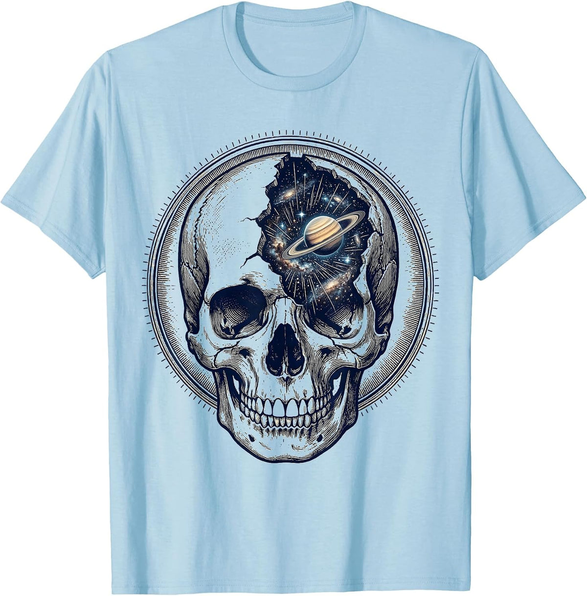 Men's Radiology Skull Universe Cosmic Brain Art T-Shirt - Baby Blue