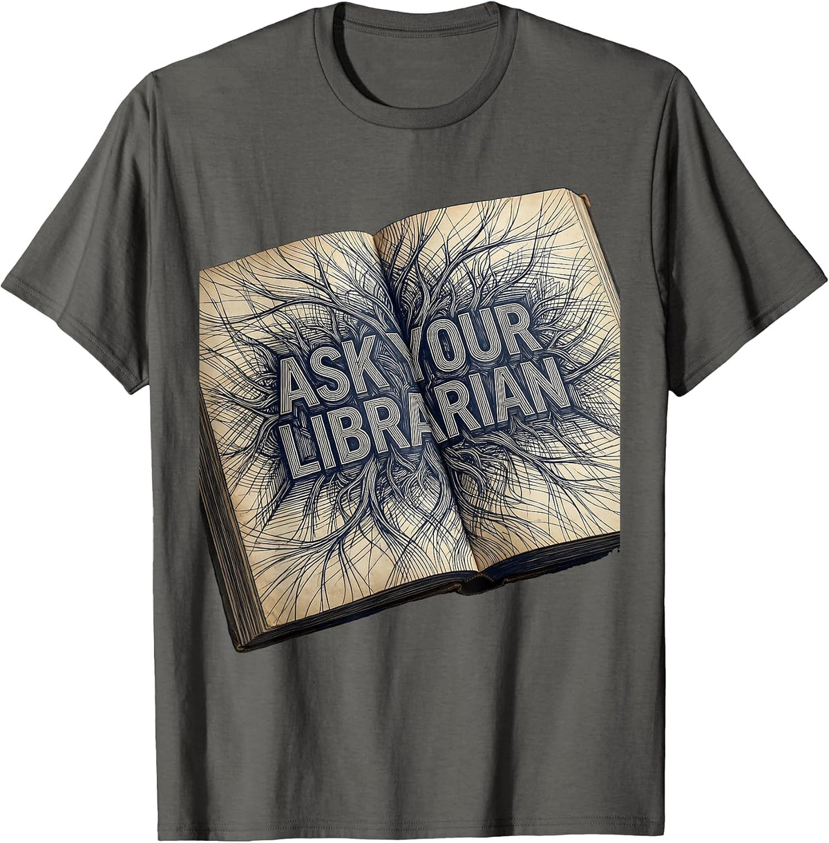 Men's Ask Your Librarian Book Lover Design T-Shirt - Asphalt Grey