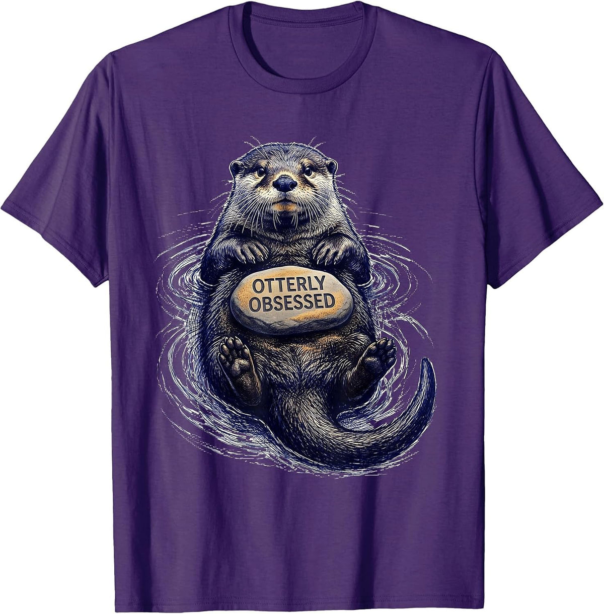 Men's Otterly Obsessed Cute Otter Graphic Design T-Shirt - Purple