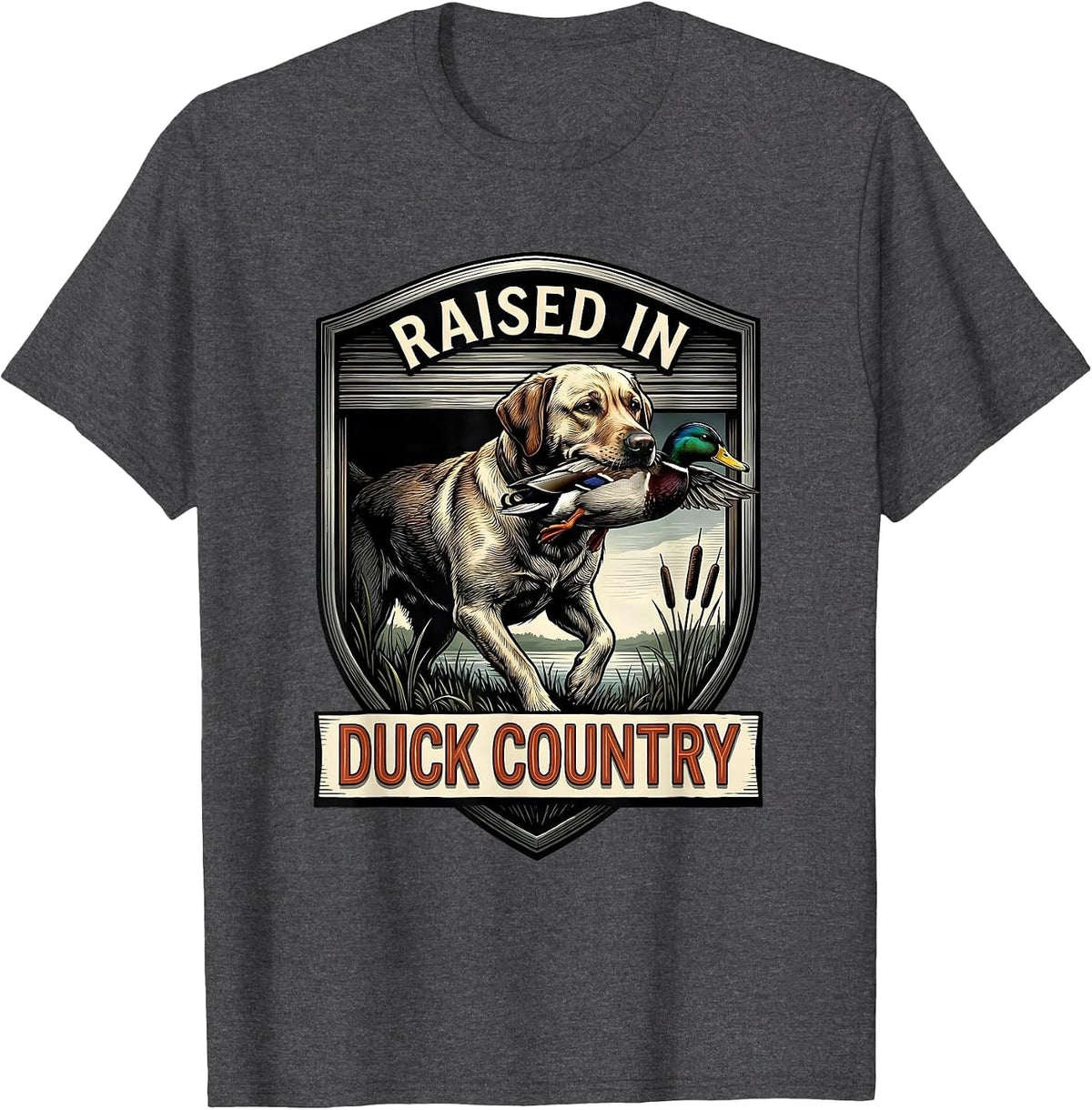 Raised In Duck Country Vintage Hunting Dog Waterfowl Pride T-Shirt - Dark Heather Grey