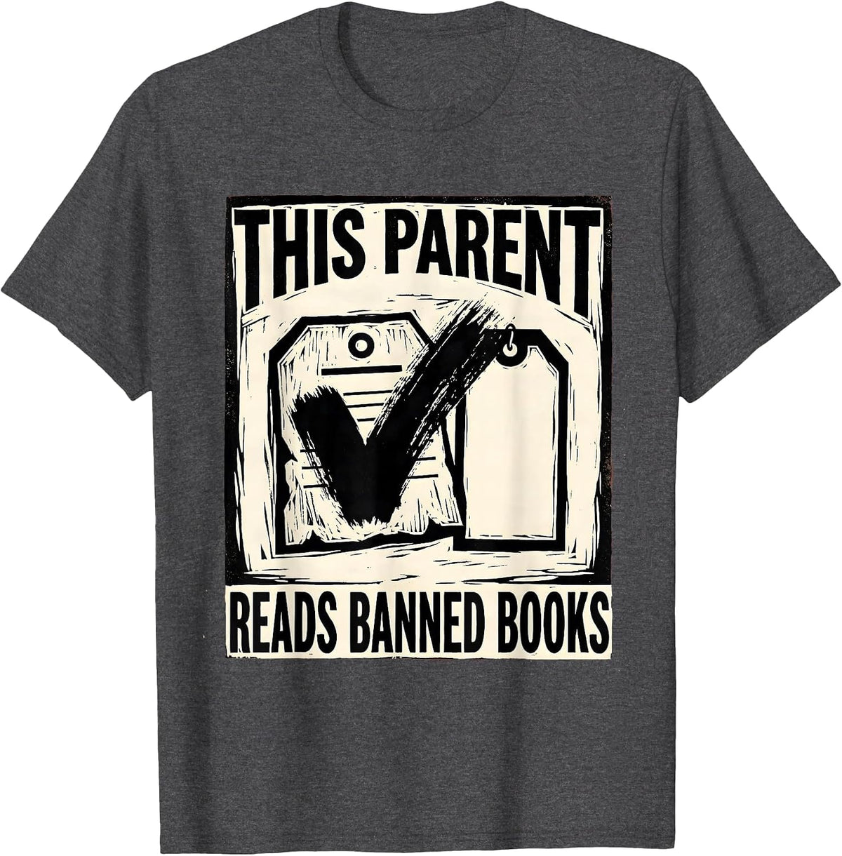Men's This Parent Reads Banned Books Defiant Librarian Humor T-Shirt - Dark Heather Grey