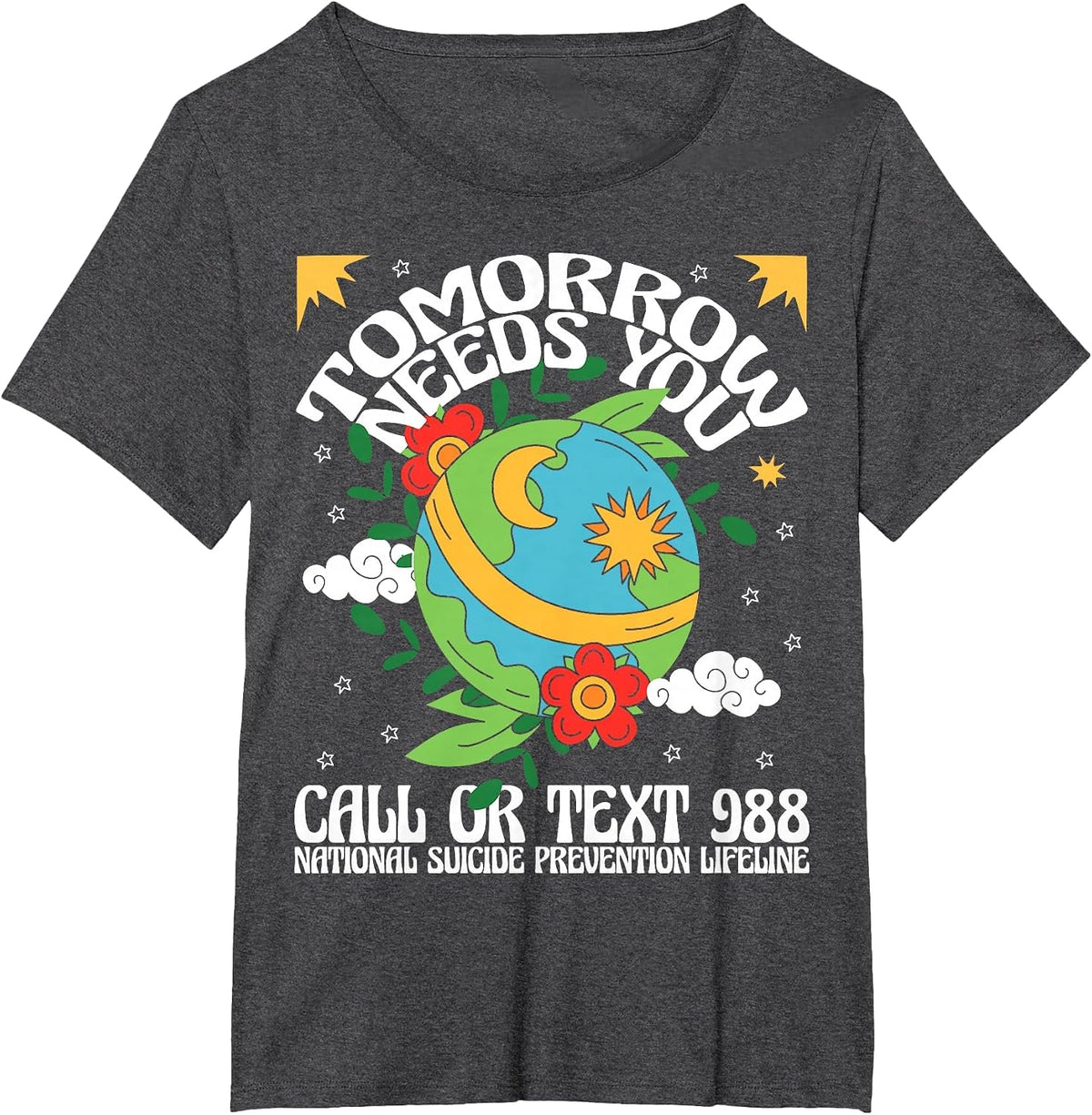 Retro Tomorrow Needs You 988 Suicide Prevention Awareness T-Shirt - Dark Heather Grey