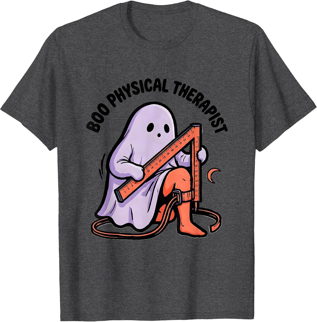 Boo Physical Therapist Cute Ghost Humor Halloween Occupation T-Shirt - Dark Heather Grey