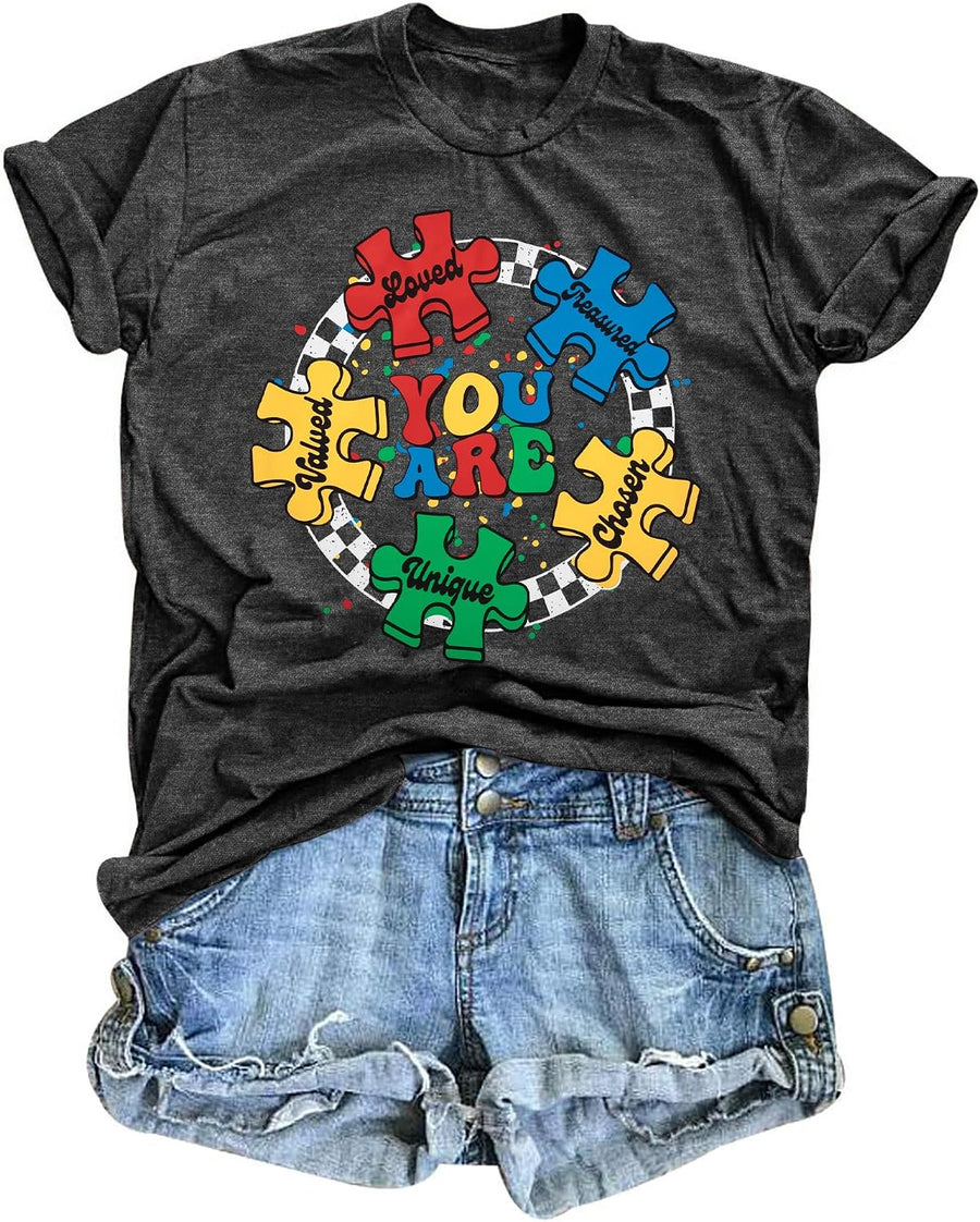 Autism Awareness Shirt Women in April We Wear Blue Autism Awareness Shirt Kindness Tee Motivational Short Sleeve Tops - Gray