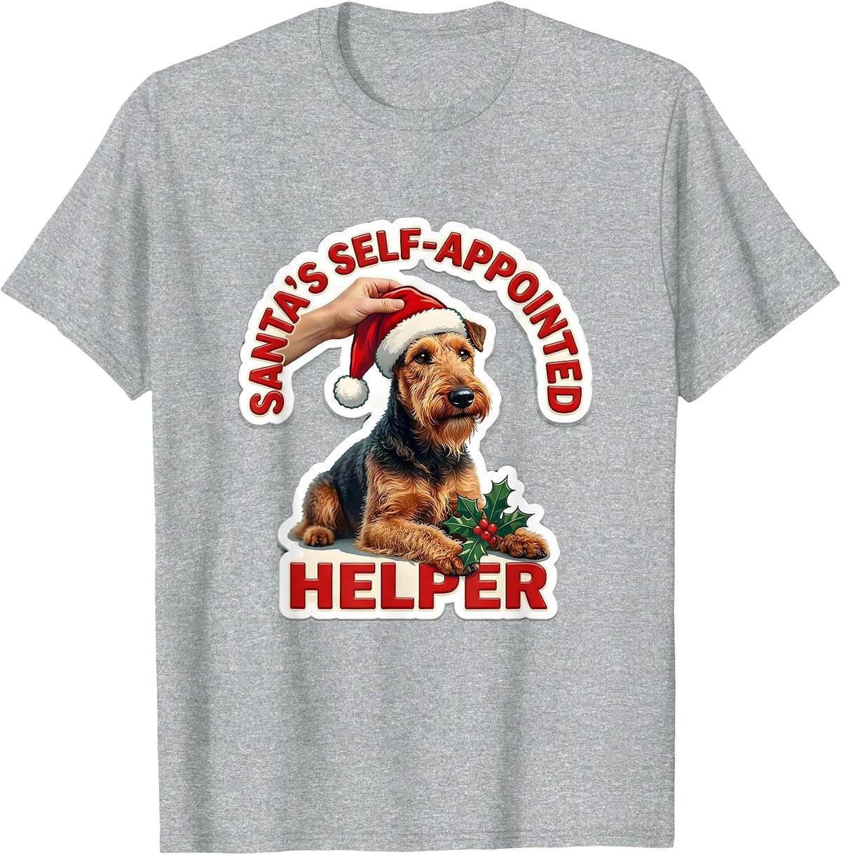 Men's Santa's Self-Appointed Helper Funny Christmas Dog Lover T-Shirt - Heather Grey