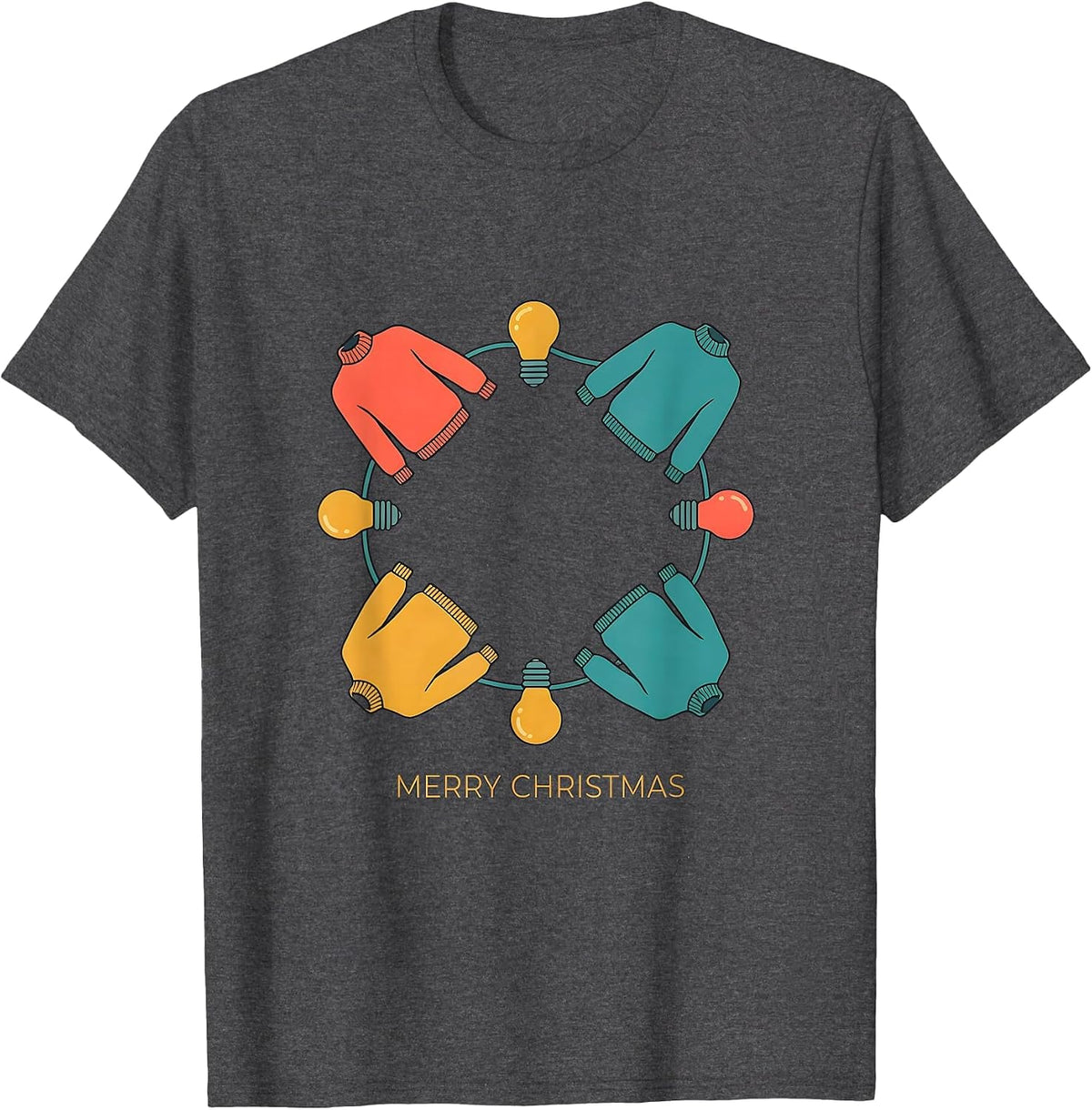 Men's Merry Christmas Family Matching Pajama Christmas Lights T-Shirt - Dark Heather Grey