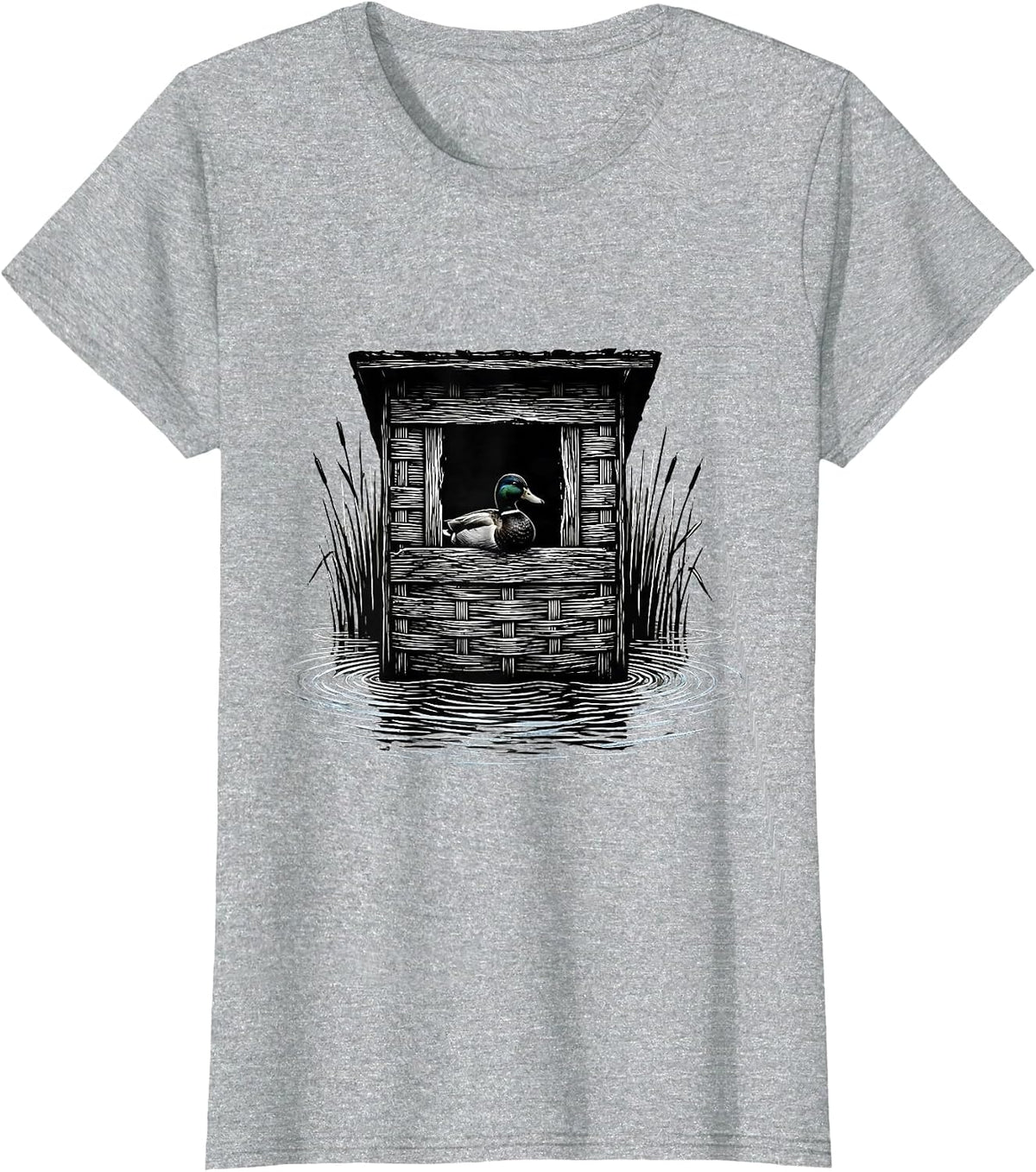 Low Marsh Blind Duck Hunting Silhouette Scratchboard T-Shirt - Heather Grey