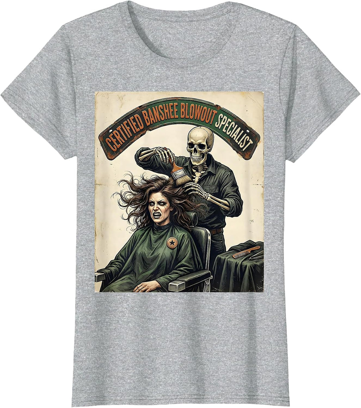 Certified Banshee Blowout Specialist Vintage Skeleton T-Shirt - Heather Grey