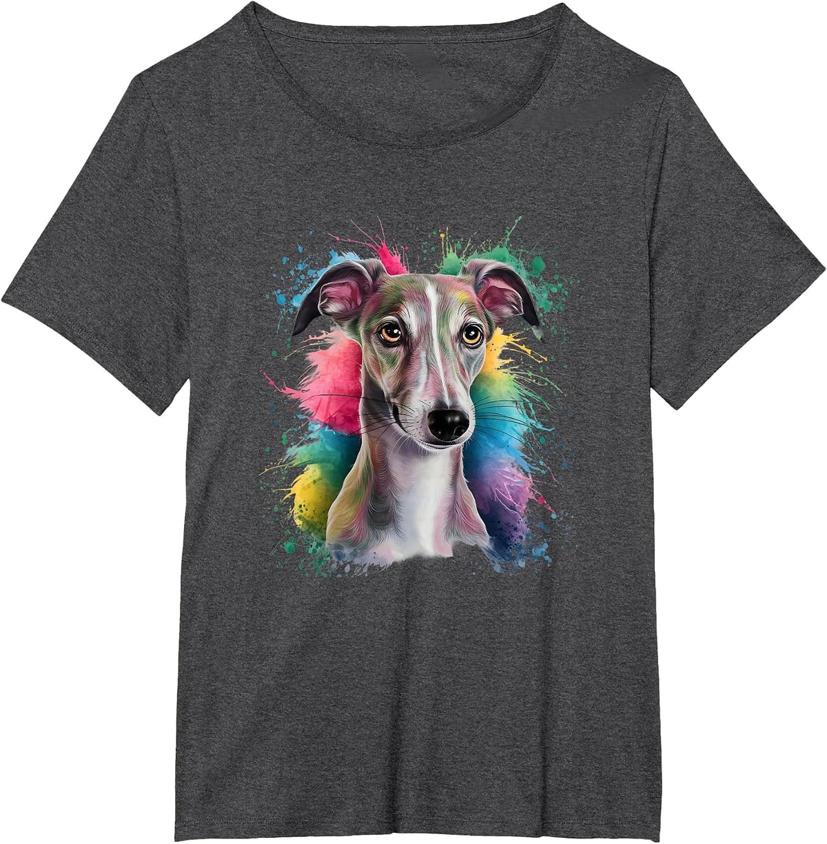 Men's Women's Colourful Watercolour Italian Greyhound T-Shirt - Dark Heather Grey