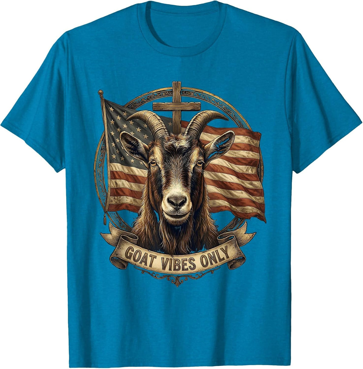 Goat Vibes Only Funny Goat Lover Design T-Shirt - Sapphire Blue