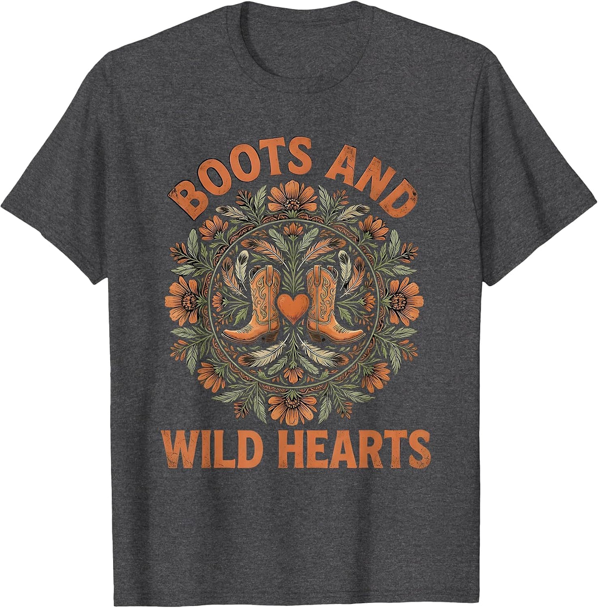 Men's Boots and Wild Hearts Cowgirl Western Design T-Shirt - Dark Heather Grey