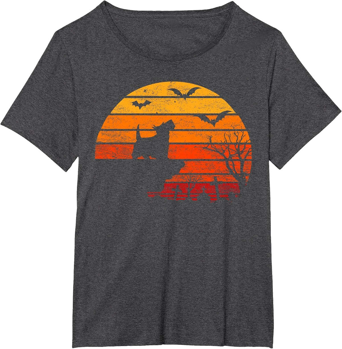 Retro Sunset Scottish Terrier Halloween Costume Dog Lover T-Shirt - Dark Heather Grey