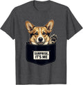 Men's Surprise, It's Me Trompe Loeil Corgi Dog Lover Pet Owner T-Shirt - Dark Heather Grey
