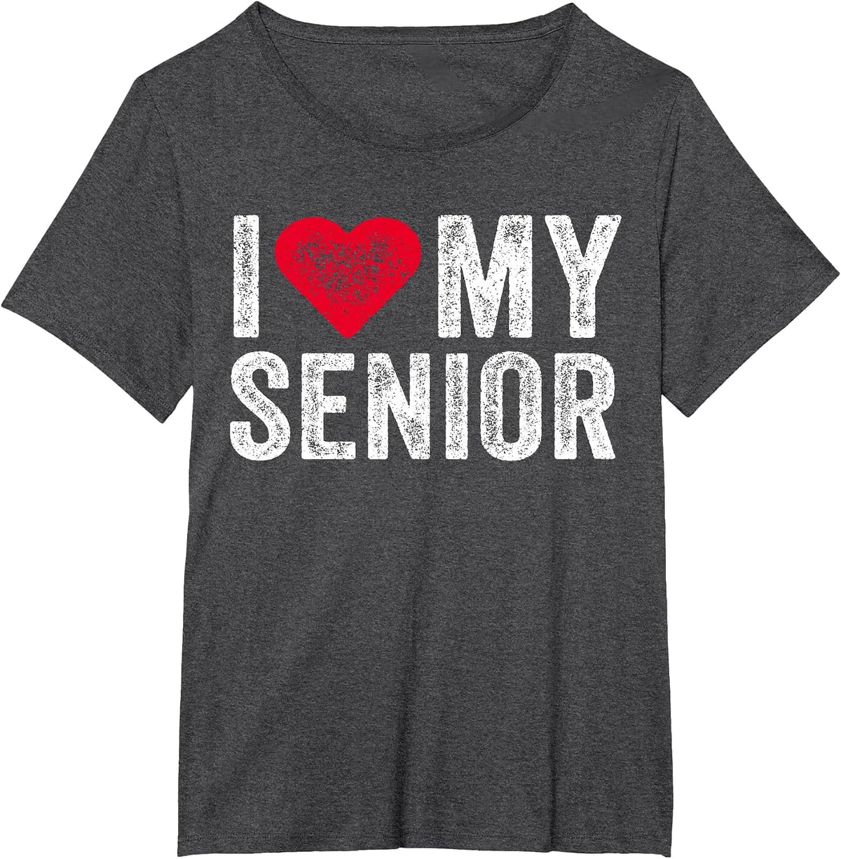 I Love My Senior Red Heart Vintage T-Shirt - Dark Heather Grey