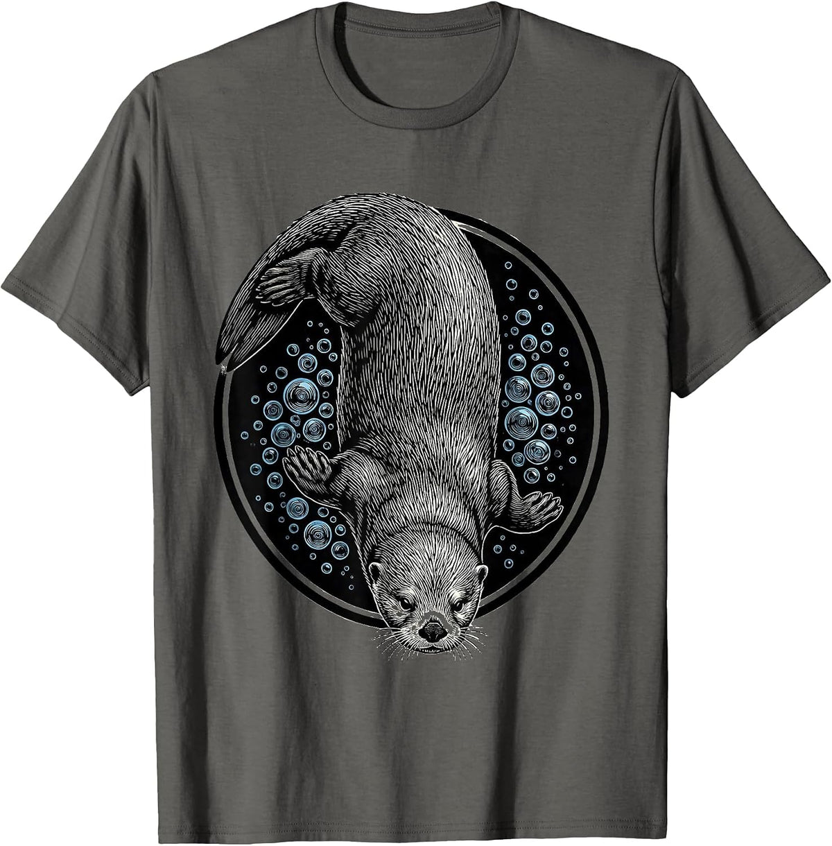 Sea Otter Diving Through Bubbles Graphic Tee T-Shirt - Asphalt Grey