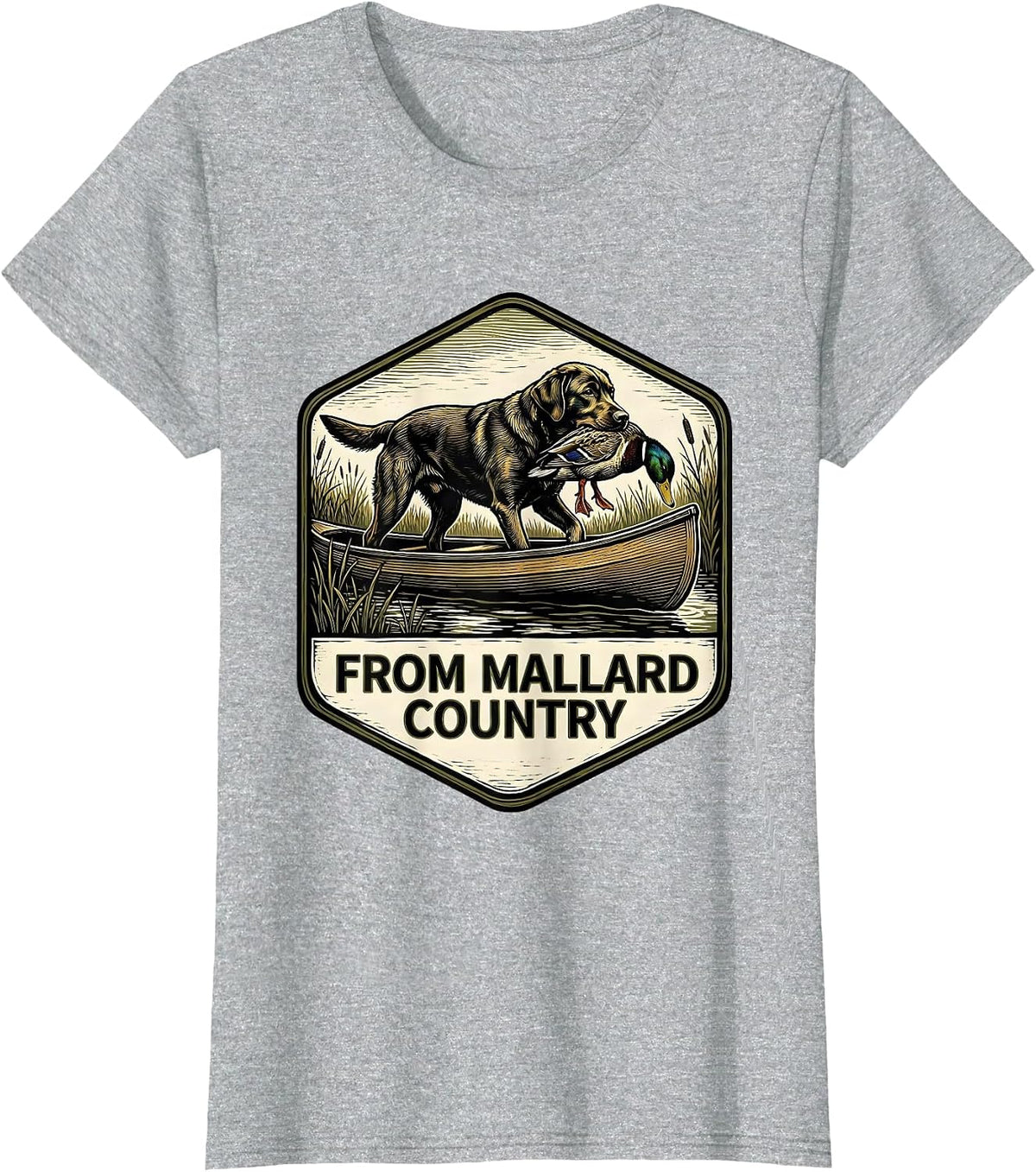From Mallard Country Camo Labrador Hunting Dog Waterfowl T-Shirt - Heather Grey