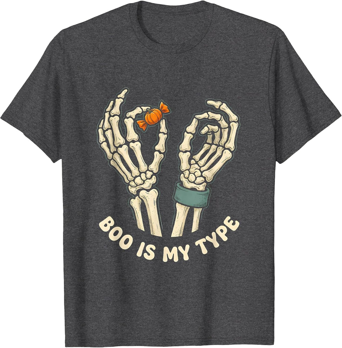 BOO IS MY TYPE Distressed Halloween Lover Dry Humor October T-Shirt - Dark Heather Grey