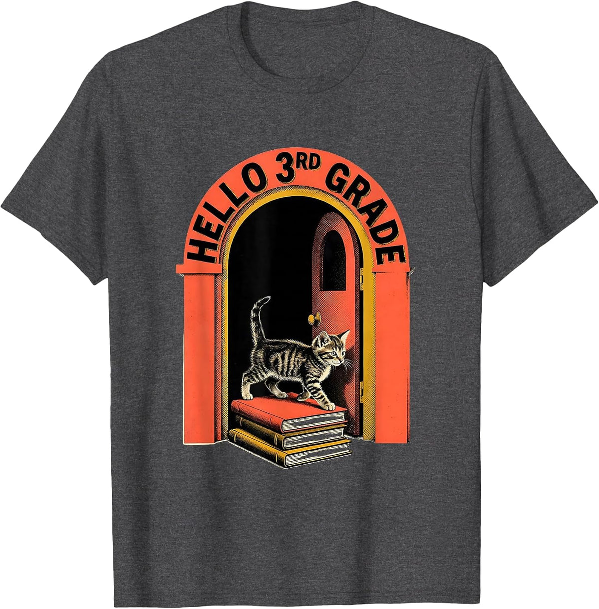 Hello 3rd Grade Cute Kitten Back To School Girls Teachers T-Shirt - Dark Heather Grey