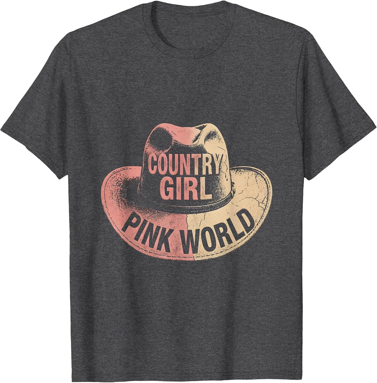 Country Girl Pink World Cowgirl Graphic Design T-Shirt - Dark Heather Grey