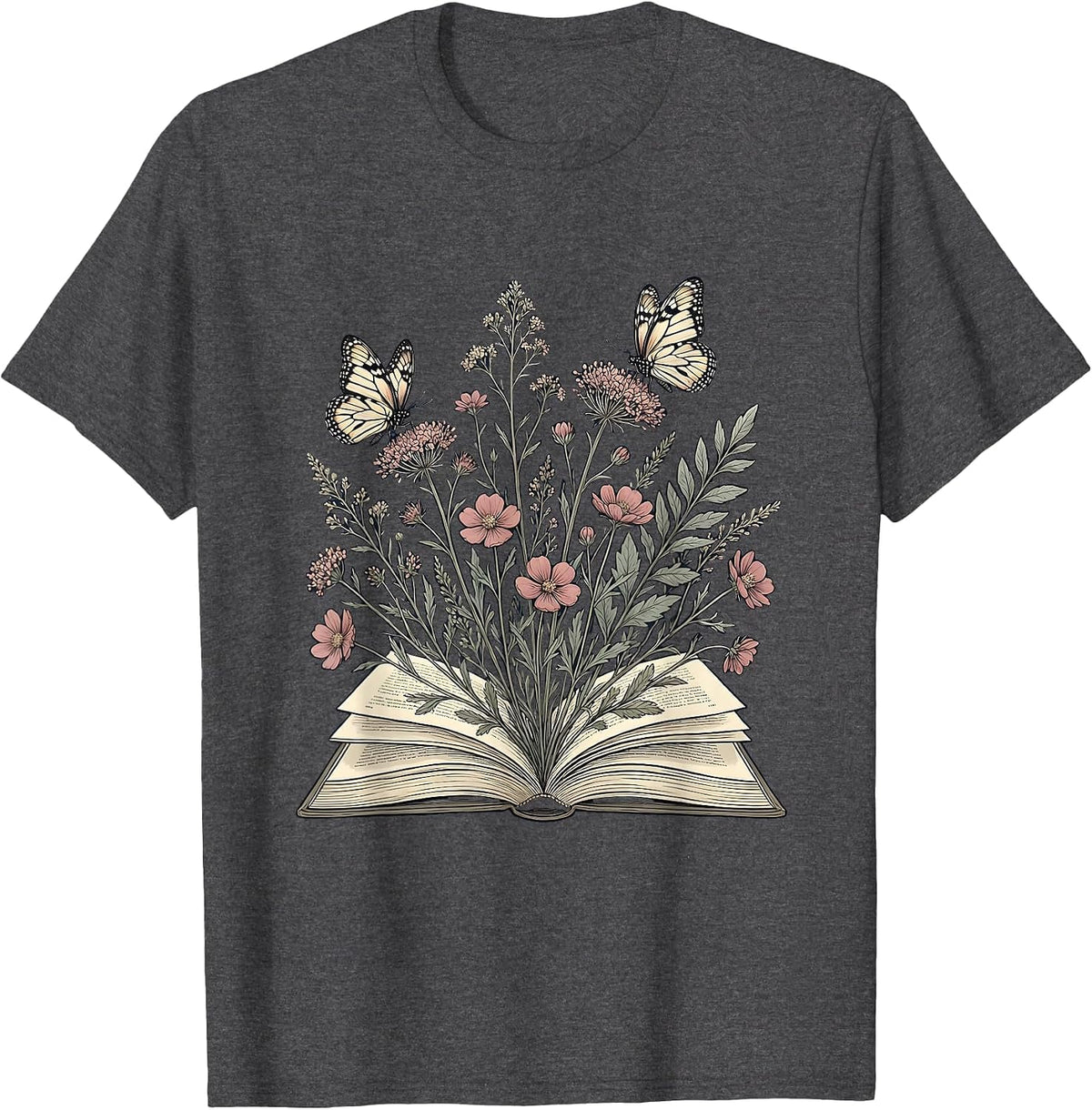 Men's Sped Teacher Wildflower Book Butterfly Design T-Shirt - Dark Heather Grey