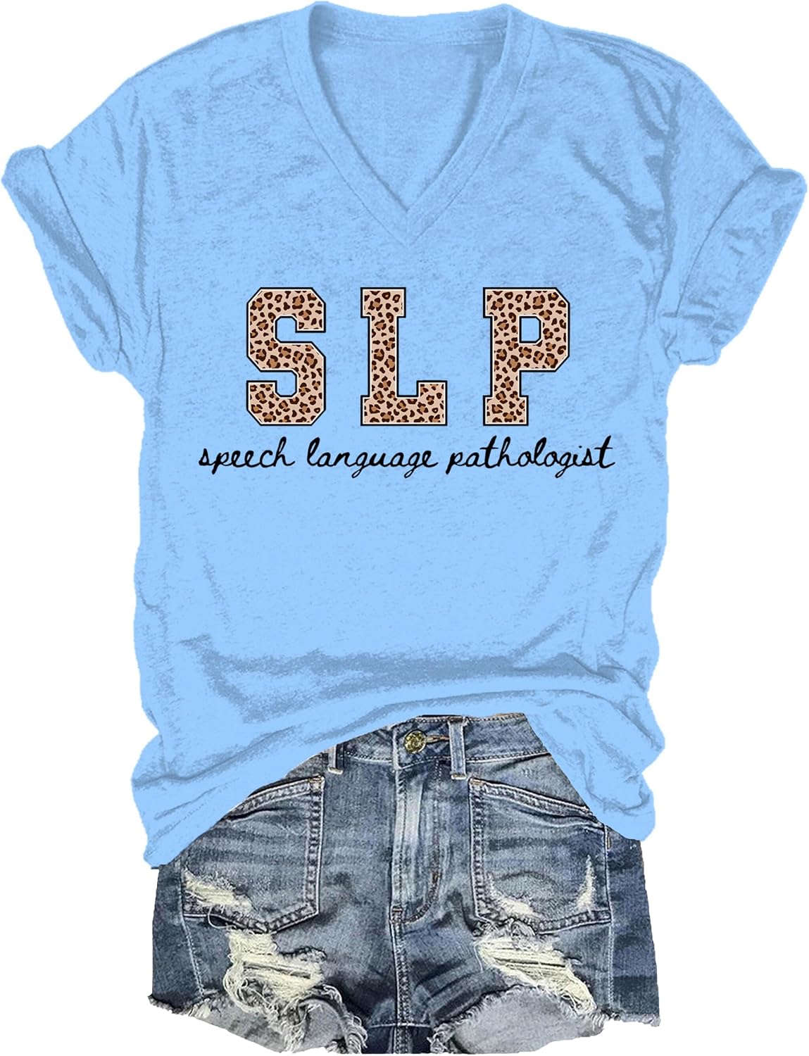Speech Therapy Shirt Speech Language Pathologist SLP T-Shirt Leopard SLP Therapy Shirts for Women Graphic Tees - V-Neck