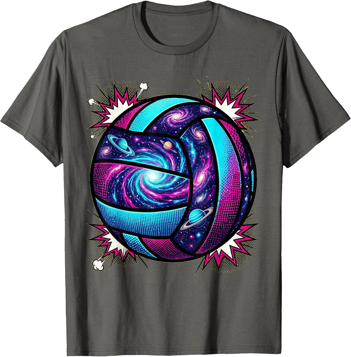 Cosmic Volleyball Galaxy Swirl Illustration T-Shirt - Asphalt Grey