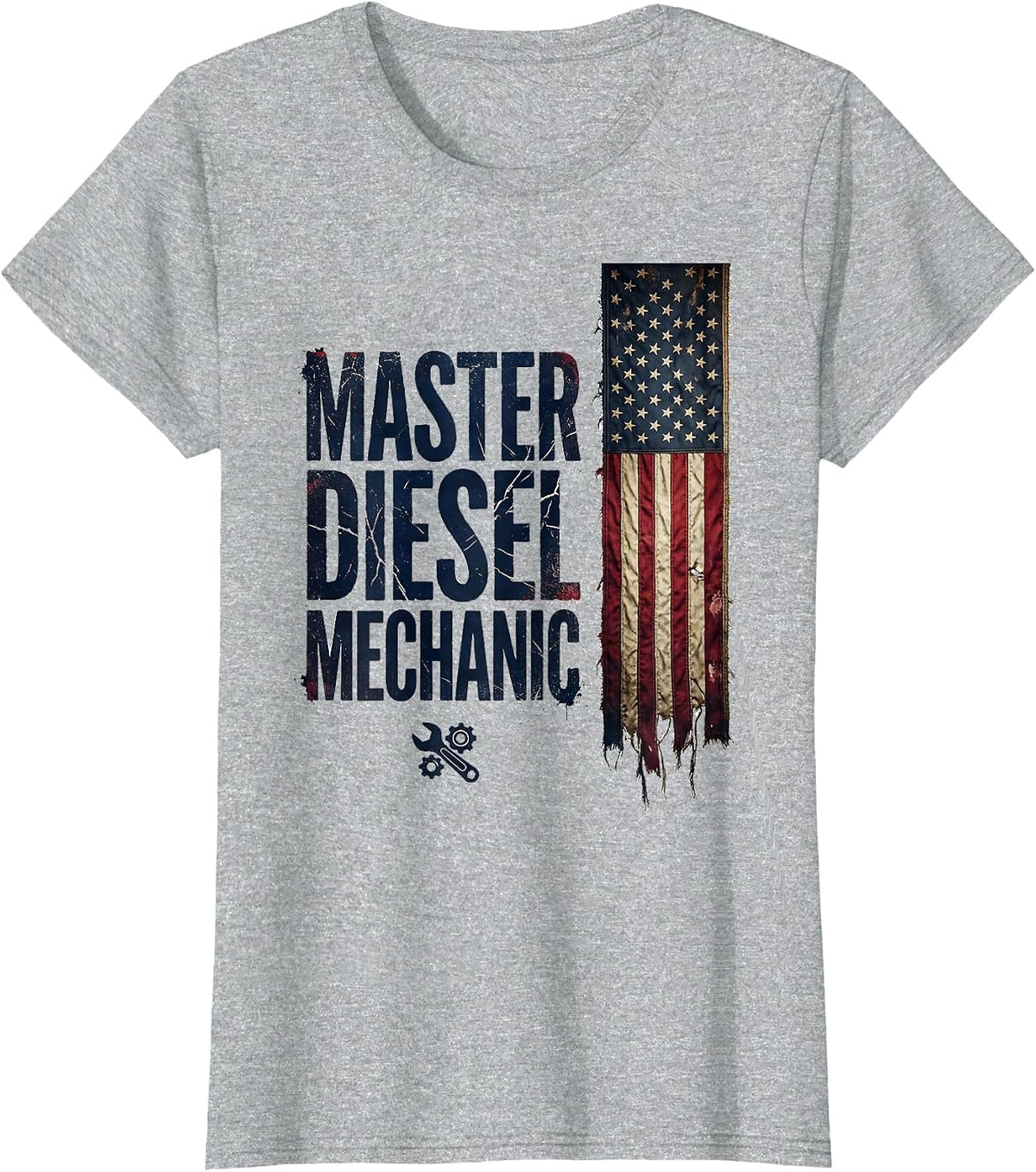 Master Diesel Mechanic Distressed American Flag Mechanic T-Shirt - Heather Grey