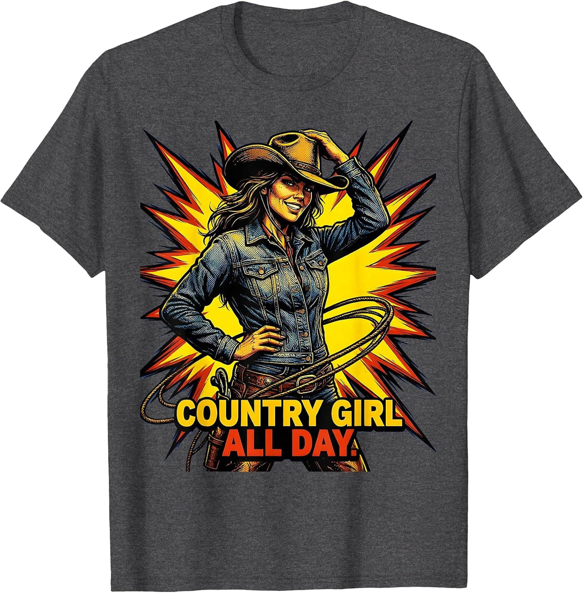 Country Girl All Day Cowgirl Design T-Shirt - Dark Heather Grey