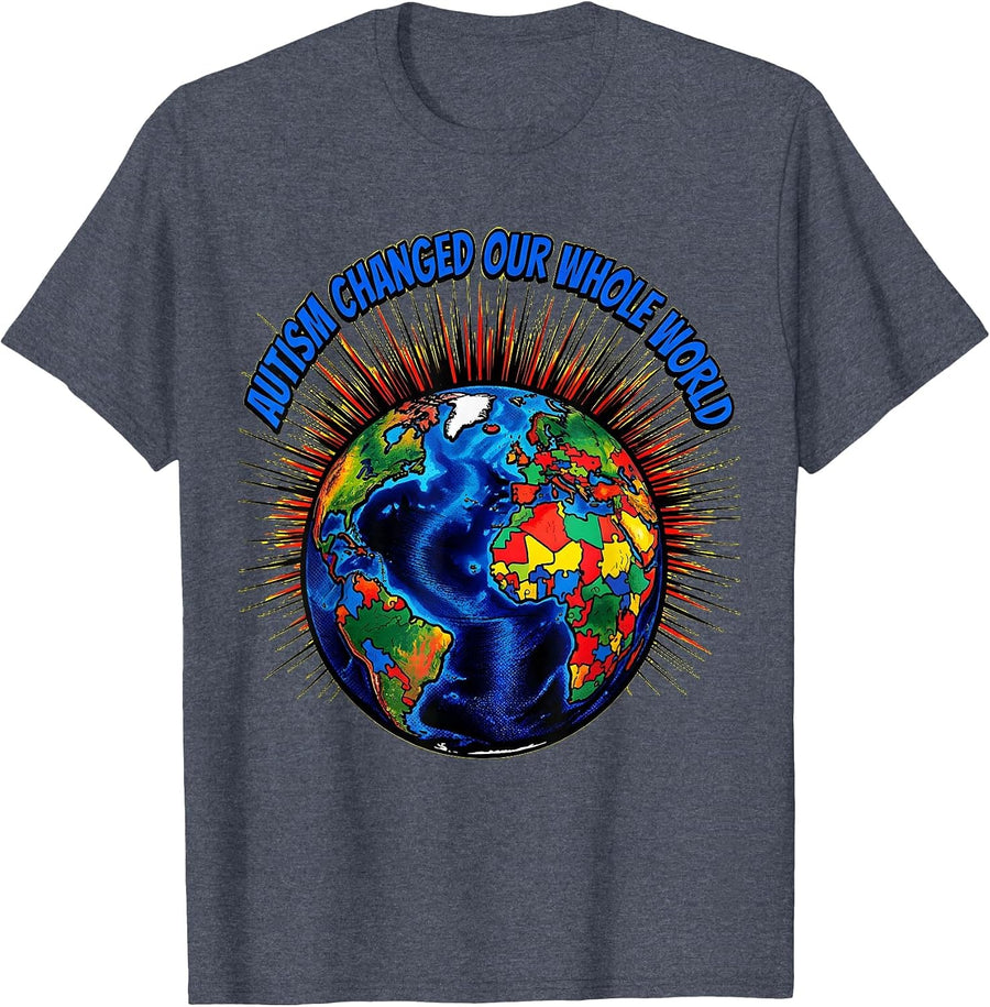 Autism Changed Our Whole World Awareness Design T-Shirt - Heather Blue