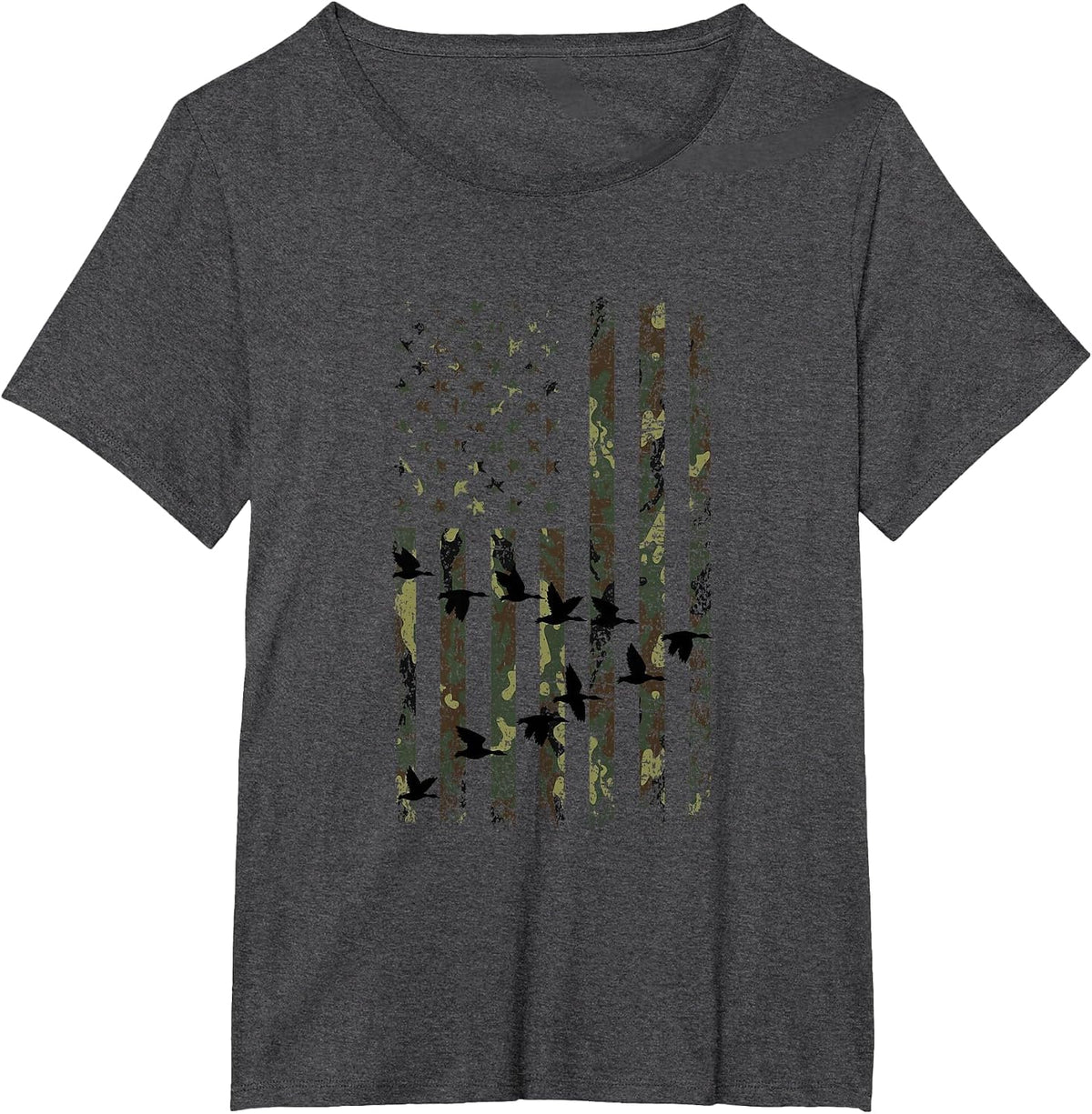 Duck Hunting Camouflage Flag Hunter American Flag Hunting T-Shirt - Dark Heather Grey