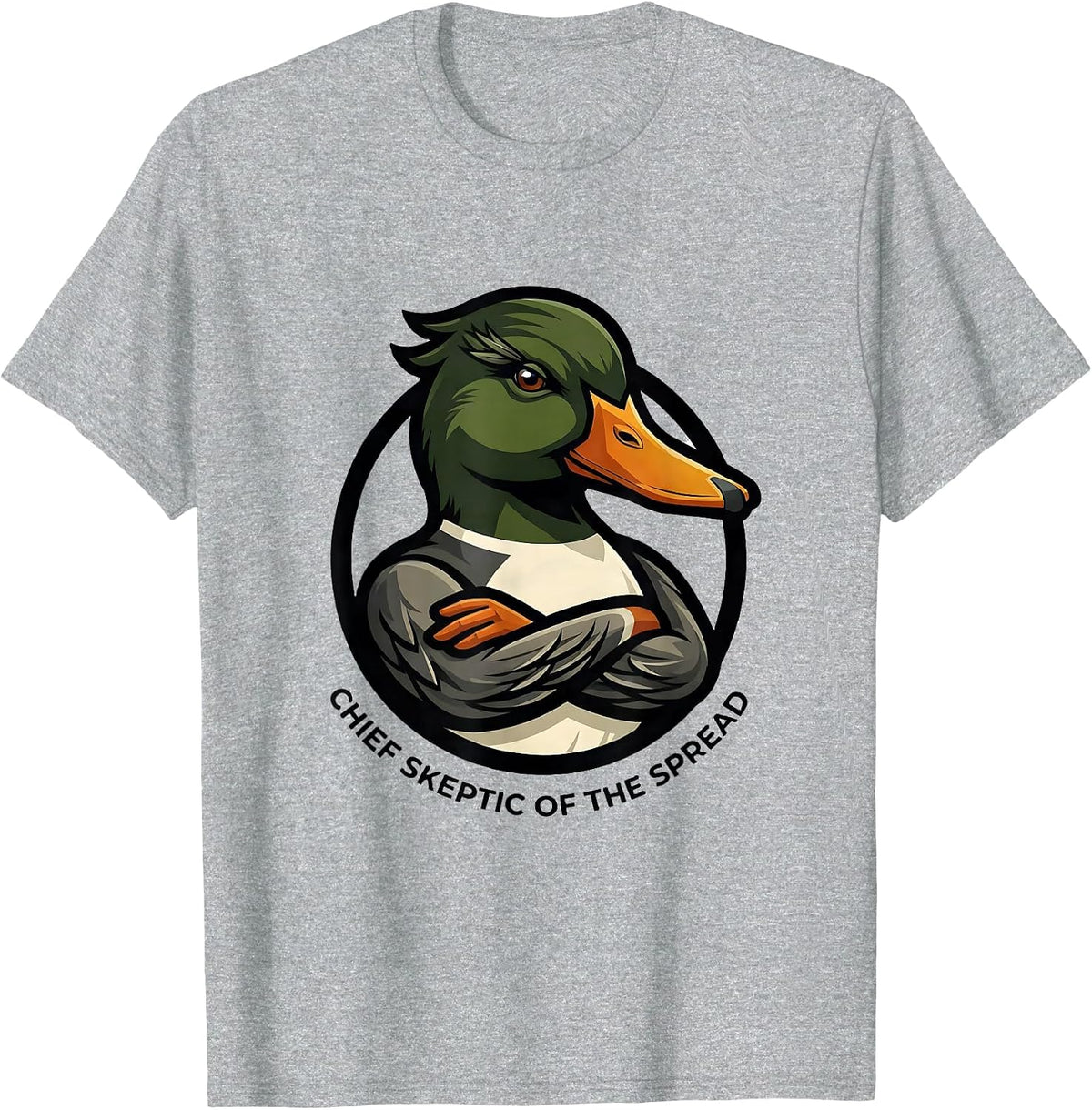 Men's Chief Skeptic of the Spread Funny Mallard Duck Hunting Camo T-Shirt - Heather Grey