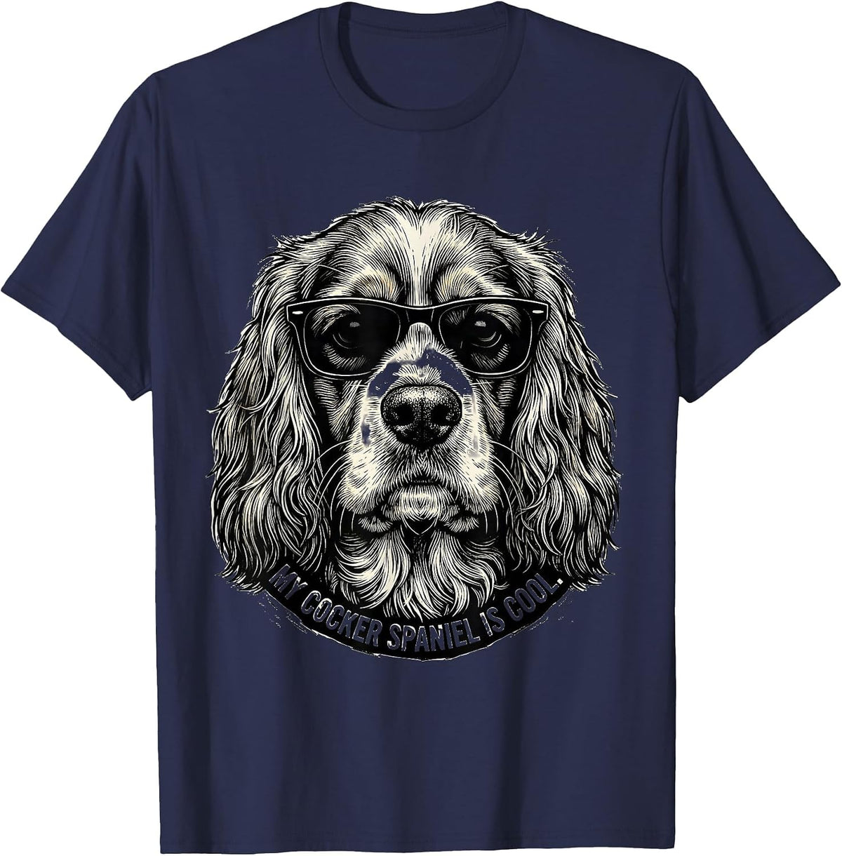 Men's My Cocker Spaniel Is Cool Funny Dog Lover Portrait T-Shirt - Navy Blue