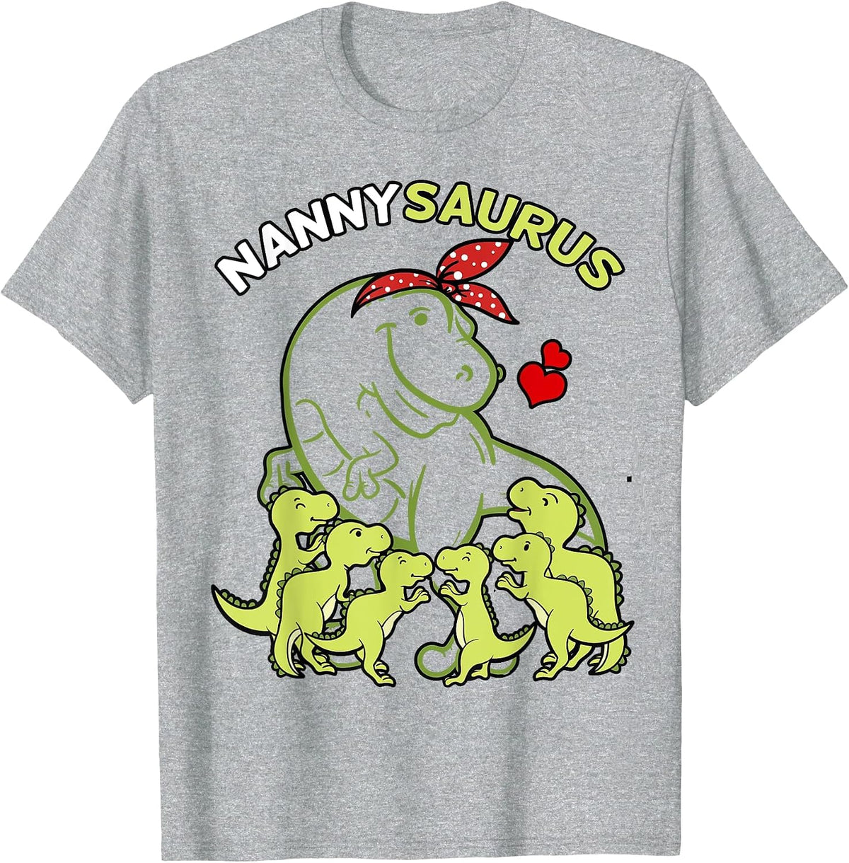 Nannysaurus Nanny 6 Kids Dinosaur Mother's Day T-Shirt - Heather Grey