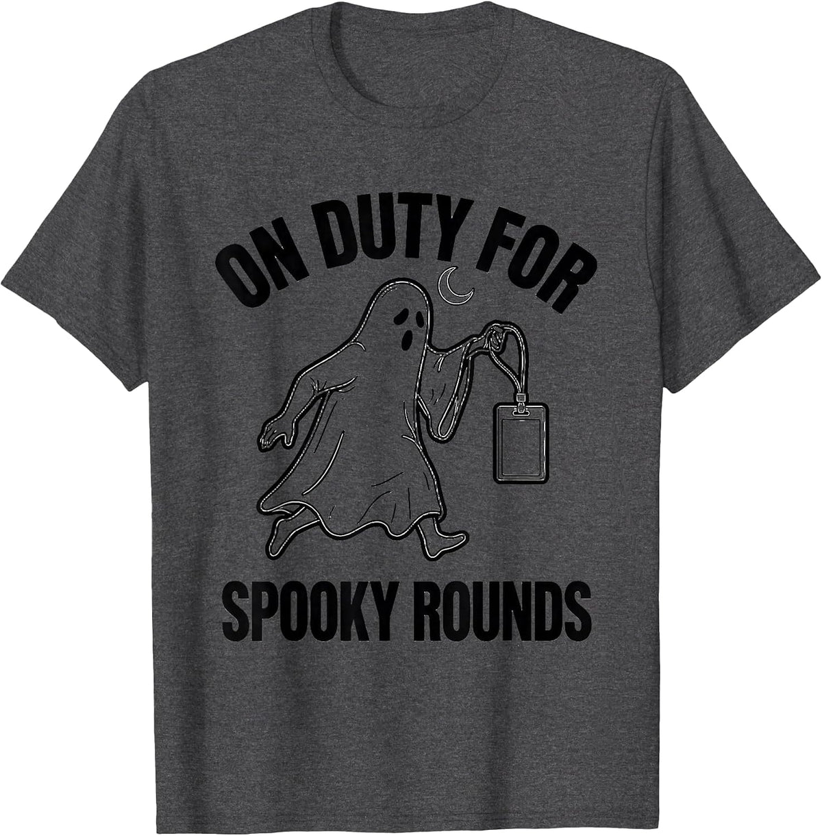 On Duty For Spooky Rounds Line Art Ghost SPED T-Shirt - Dark Heather Grey