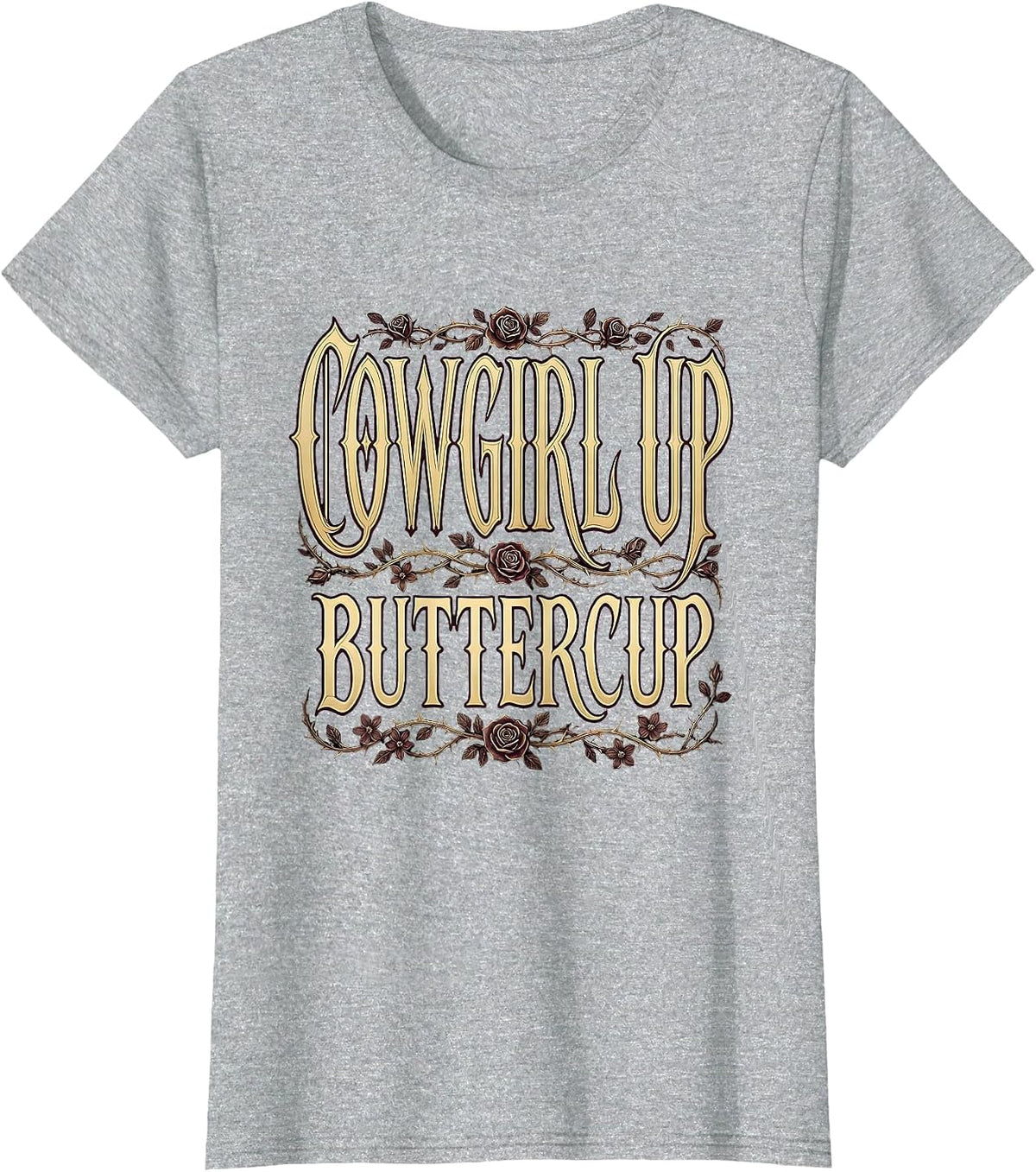 Cowgirl Up Buttercup Western Design T-Shirt - Heather Grey