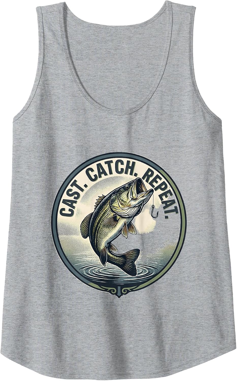 Cast. Catch. Repeat. Largemouth Bass Fishing Design Tank Top - Heather Grey