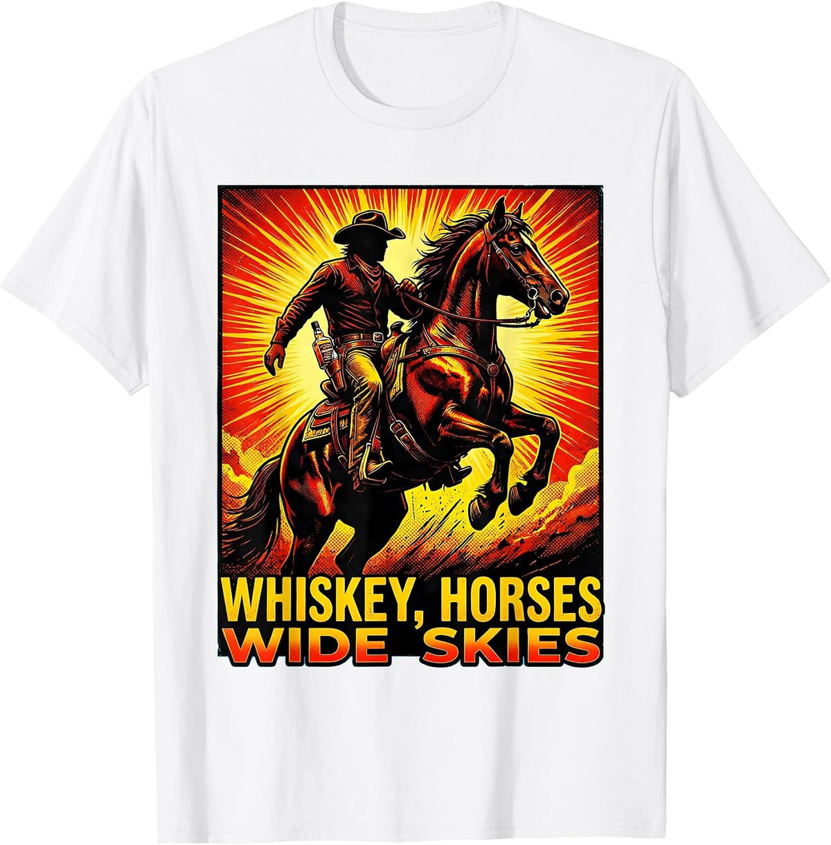 Men's Whiskey Horses Wide Skies Western Design T-Shirt - White
