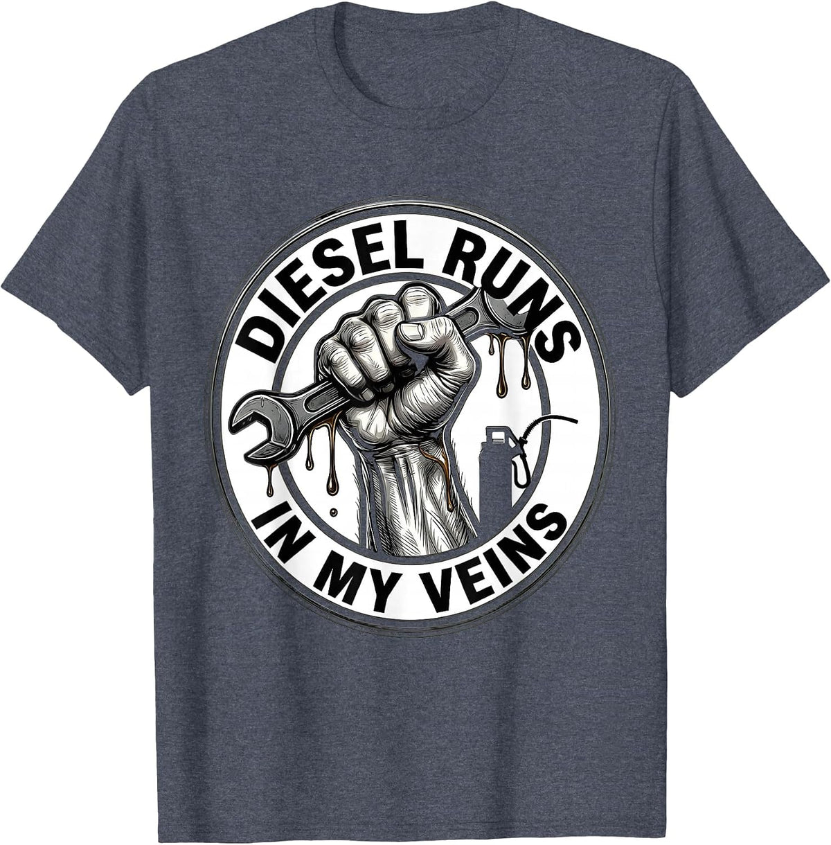 Diesel Runs In My Veins Mechanic Design T-Shirt - Heather Blue