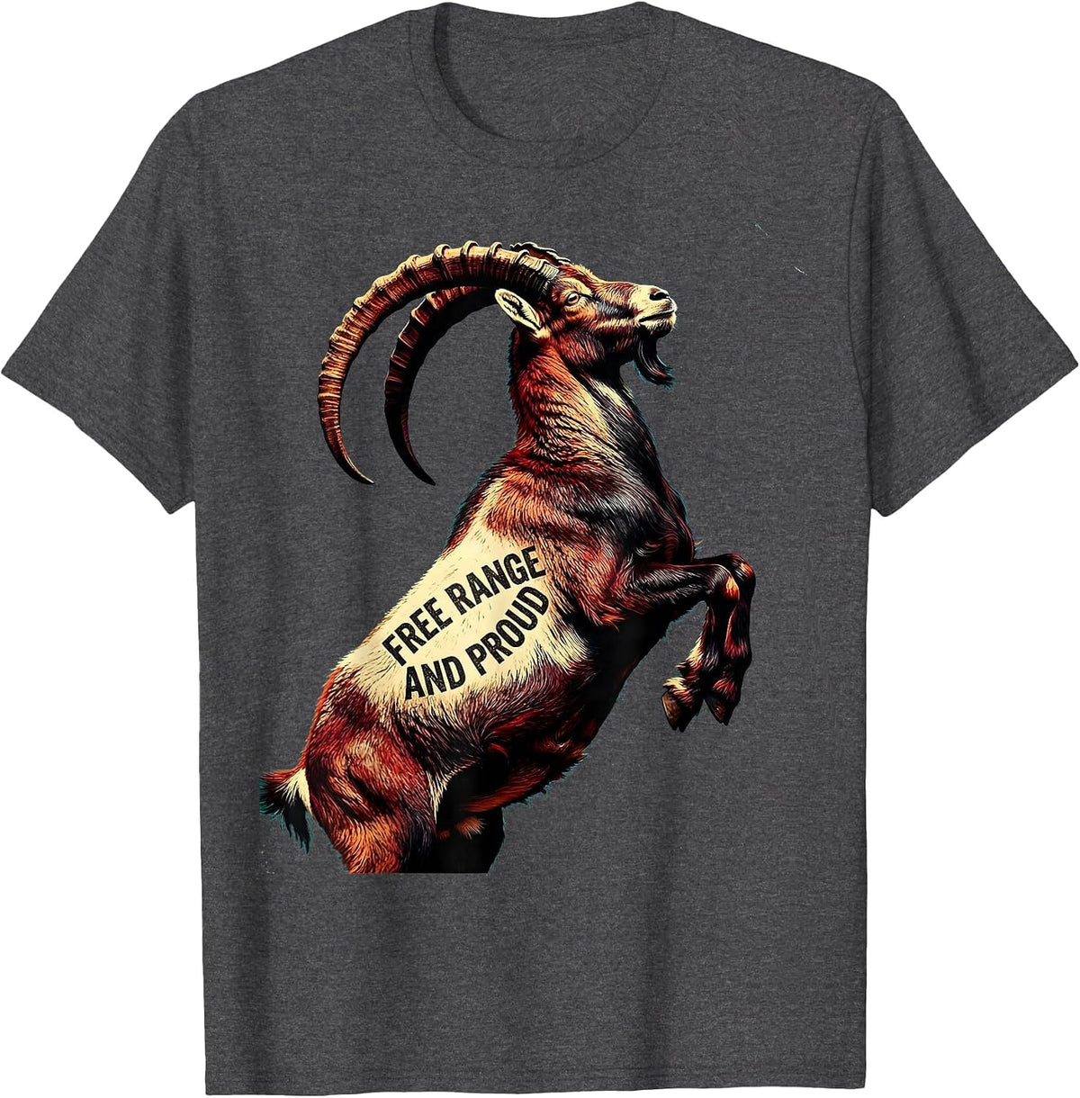 Free Range and Proud Goat Lover Design T-Shirt - Dark Heather Grey